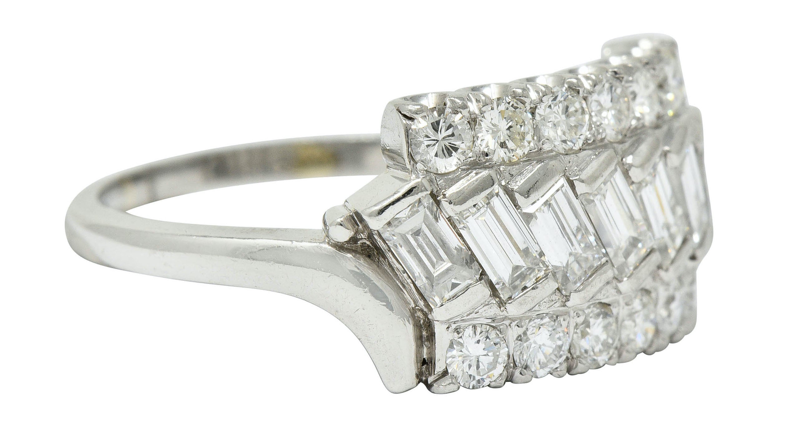 Retro 1.25 CTW Diamond Platinum Fishtail Band RingRing - Wilson's Estate Jewelry