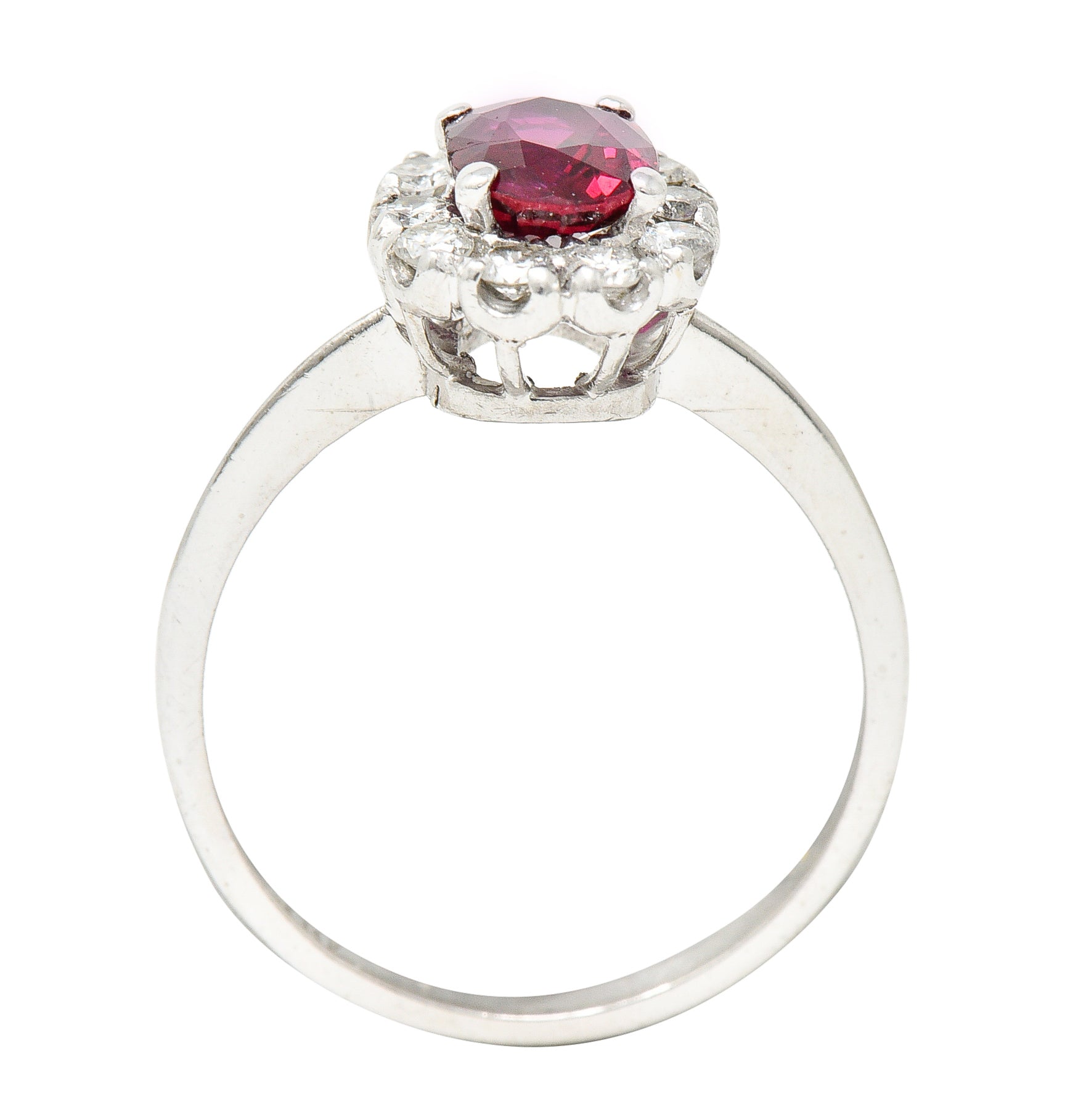 Contemporary 1.08 CTW Diamond 18 Karat White Gold Ruby Cluster Halo Ring Wilson's Estate Jewelry