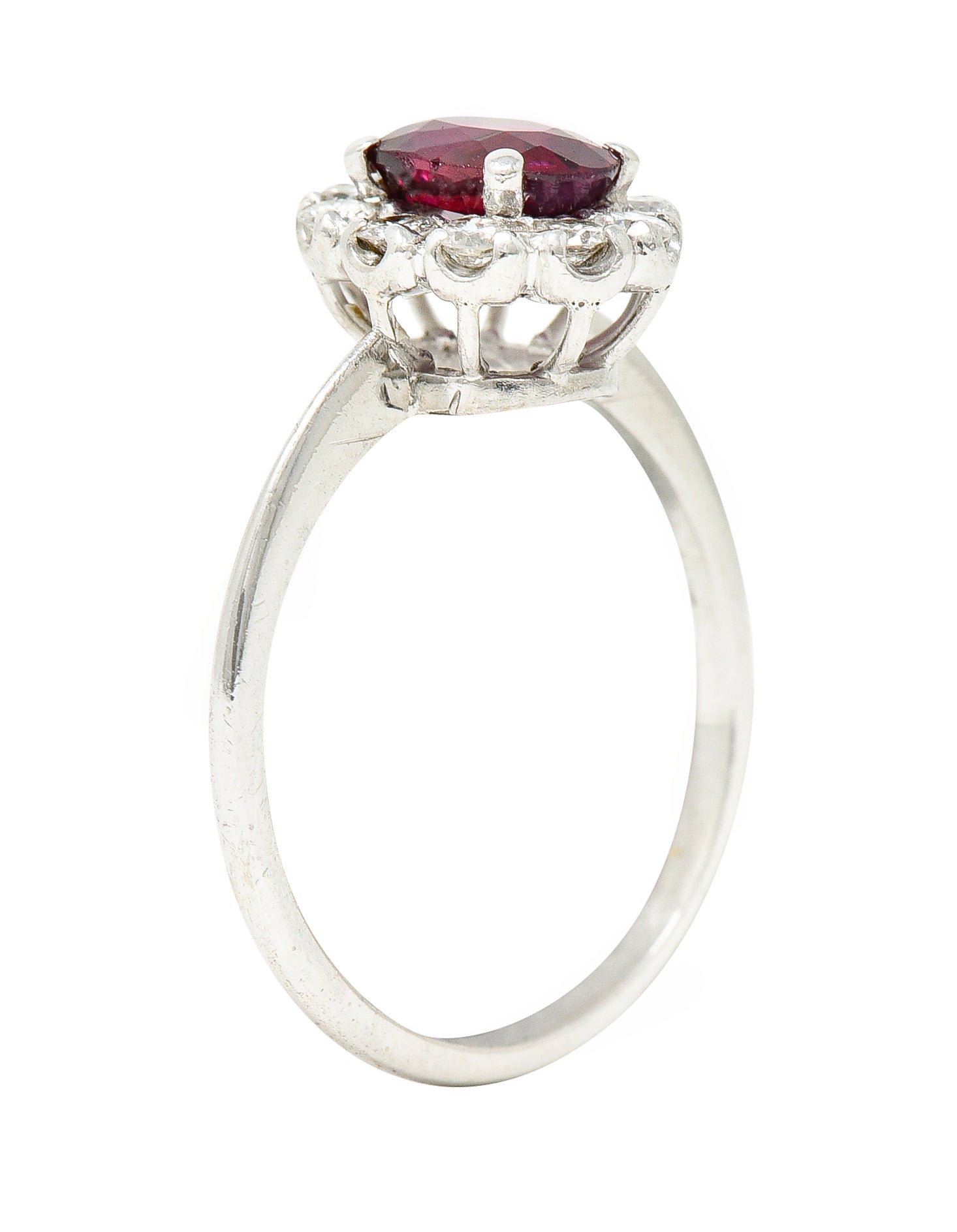 Contemporary 1.08 CTW Diamond 18 Karat White Gold Ruby Cluster Halo Ring Wilson's Estate Jewelry