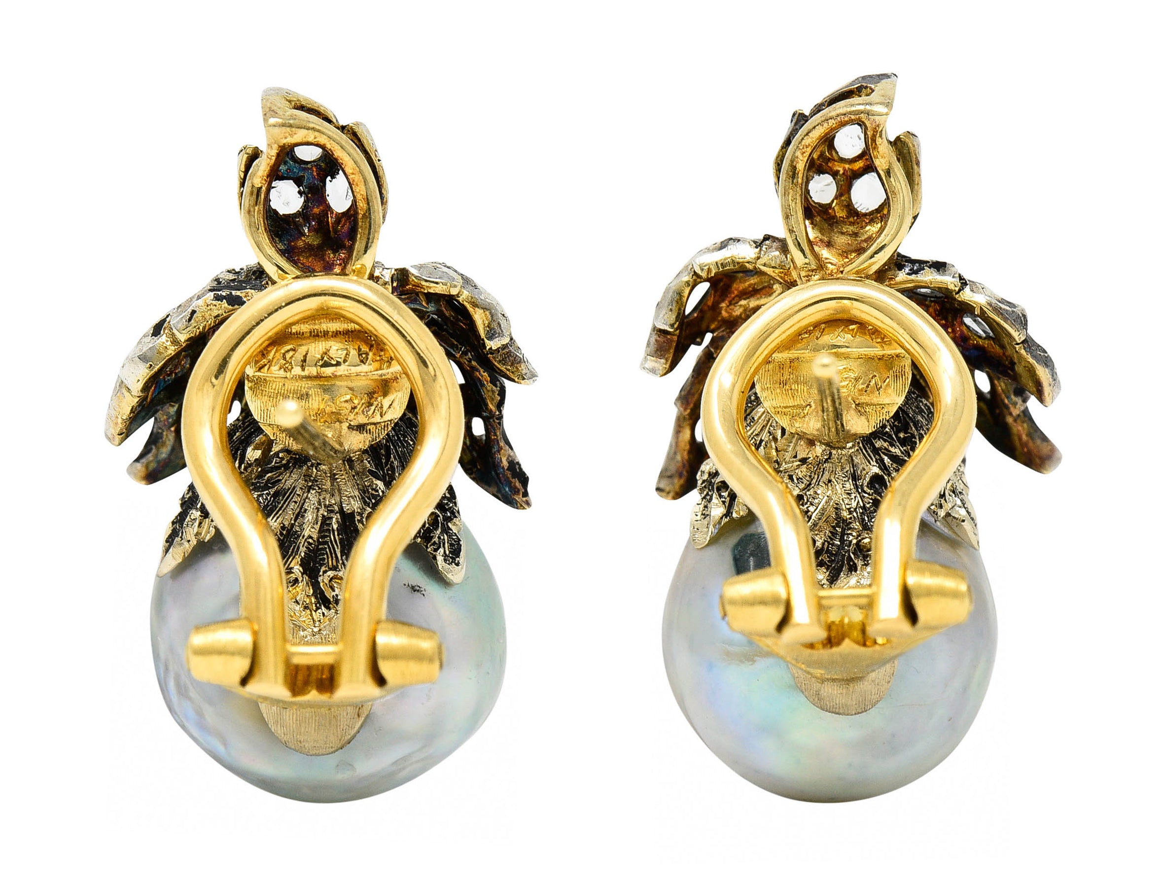 1970's Buccellati Diamond Baroque Pearl Silver-Topped 18 Karat Gold EarringsEarrings - Wilson's Estate Jewelry