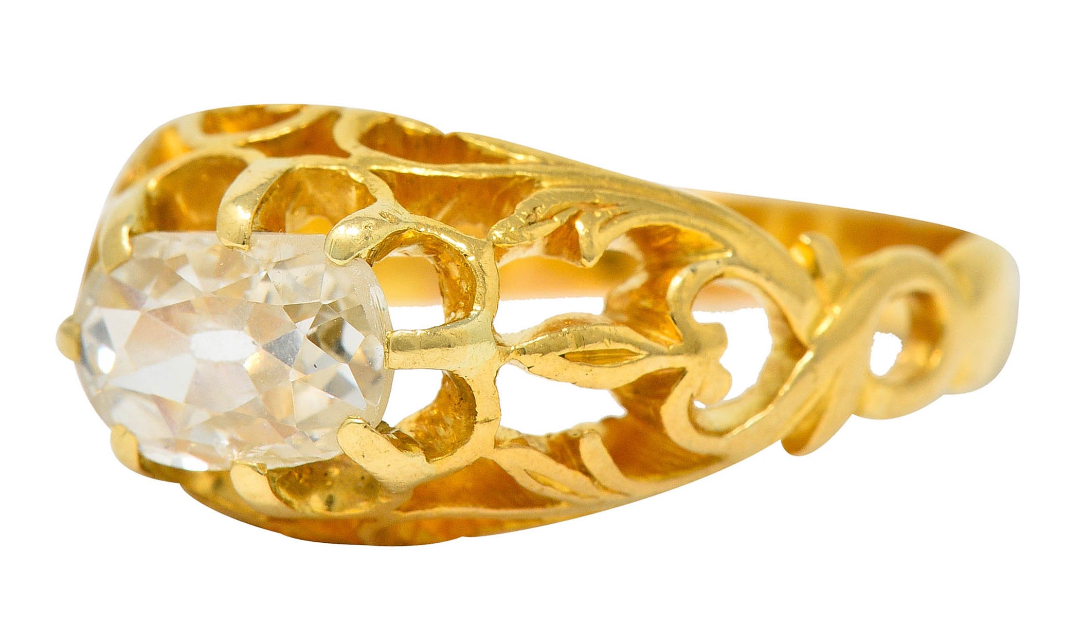 Art Nouveau 0.80 CTW Old Mine Diamond 18 Karat Gold Whiplash RingRing - Wilson's Estate Jewelry