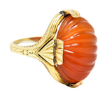 Early Art Deco Egyptian Revival Carved Carnelian 14 Karat Yellow Gold Gemstone Ring Wilson's Estate Jewelry