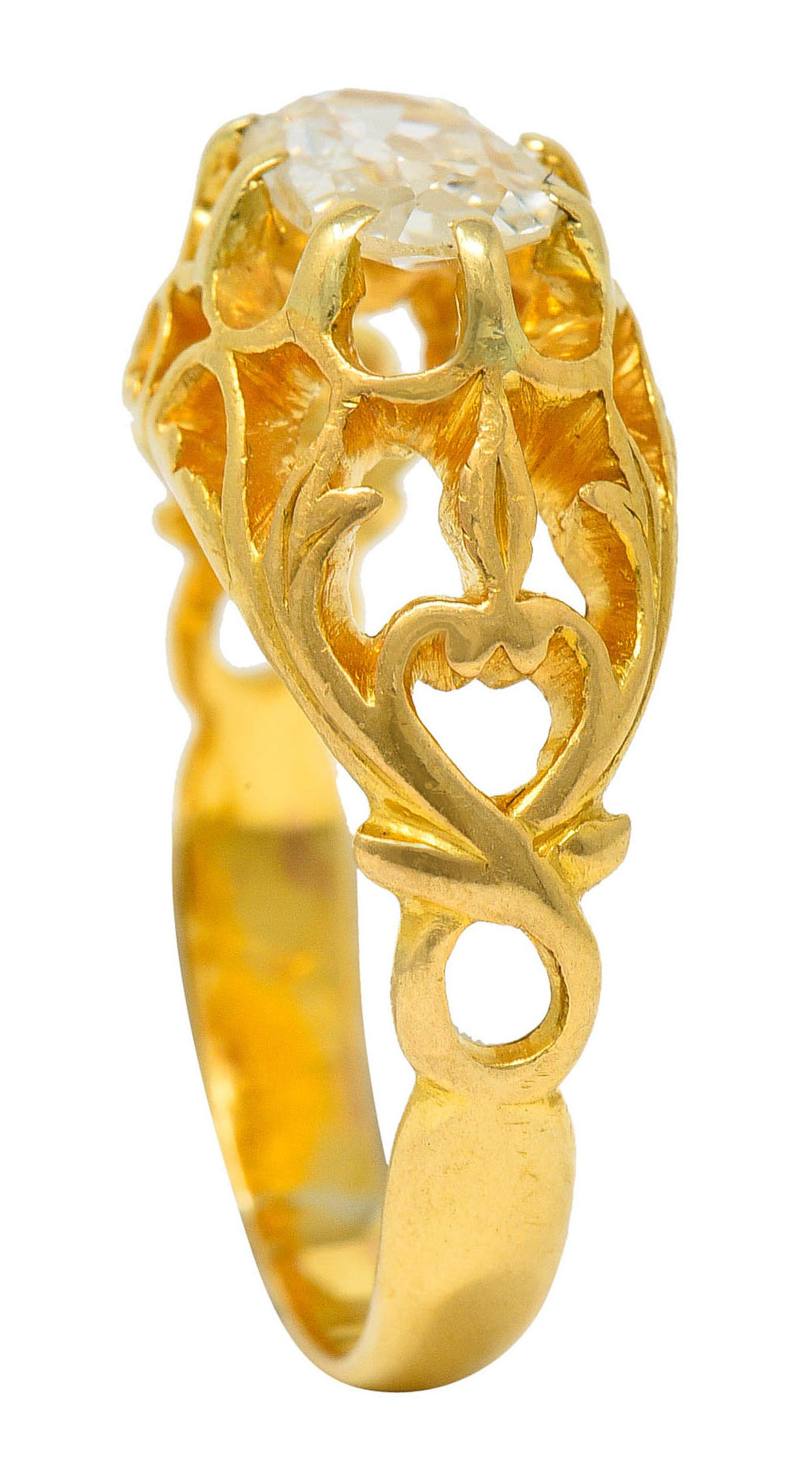 Art Nouveau 0.80 CTW Old Mine Diamond 18 Karat Gold Whiplash RingRing - Wilson's Estate Jewelry