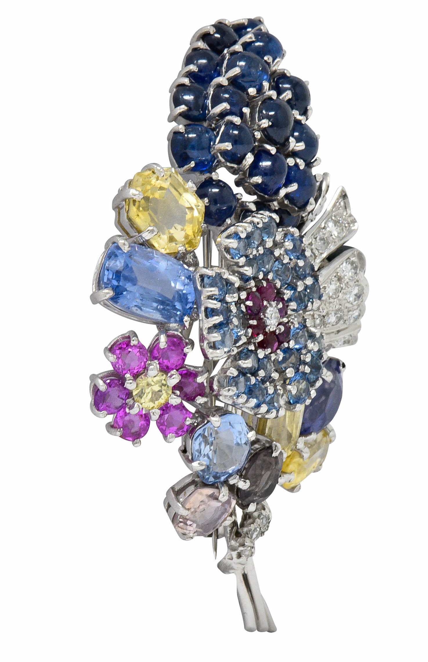 Retro 25.90 CTW Sapphire Diamond 14 Karat White Gold Bouquet BroochBrooch - Wilson's Estate Jewelry