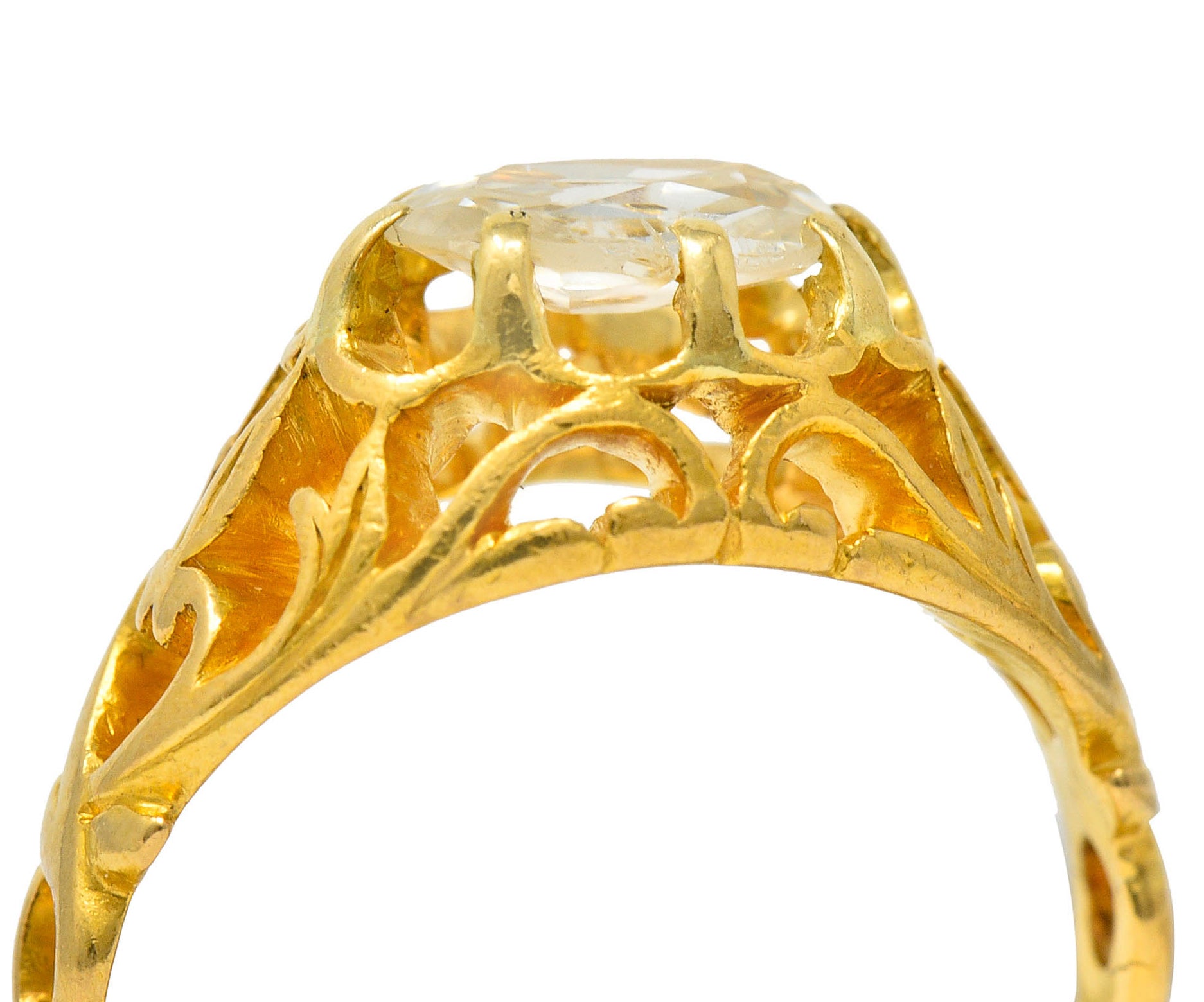 Art Nouveau 0.80 CTW Old Mine Diamond 18 Karat Gold Whiplash RingRing - Wilson's Estate Jewelry