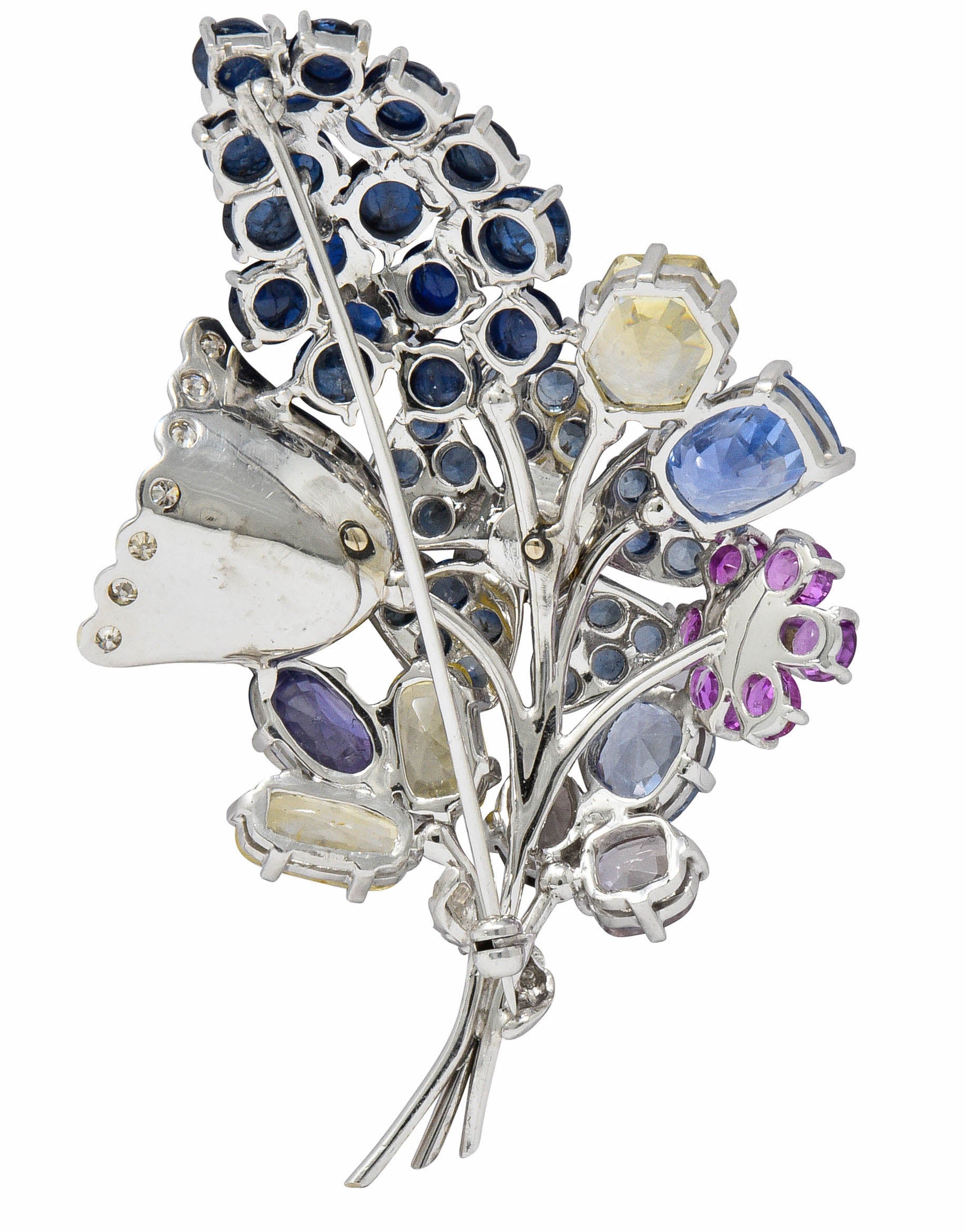 Retro 25.90 CTW Sapphire Diamond 14 Karat White Gold Bouquet BroochBrooch - Wilson's Estate Jewelry