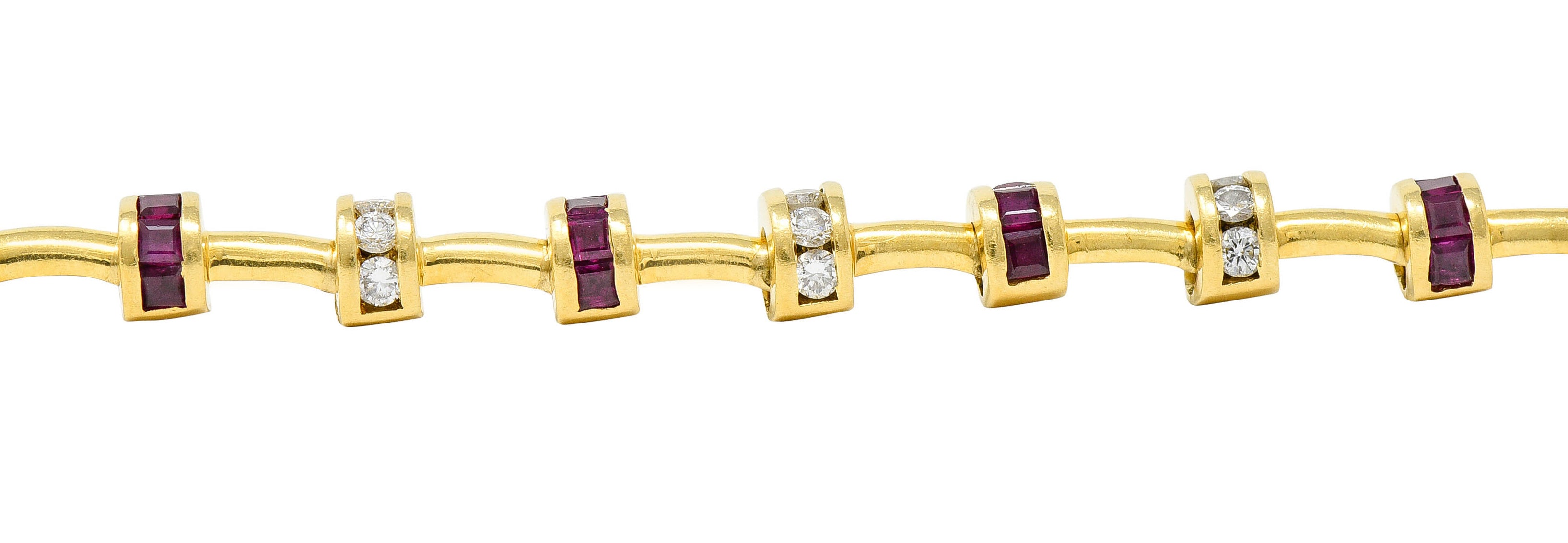 Charles Krypell 6.00 CTW Diamond Ruby 18 Karat Gold Barrel Link Braceletbracelet - Wilson's Estate Jewelry