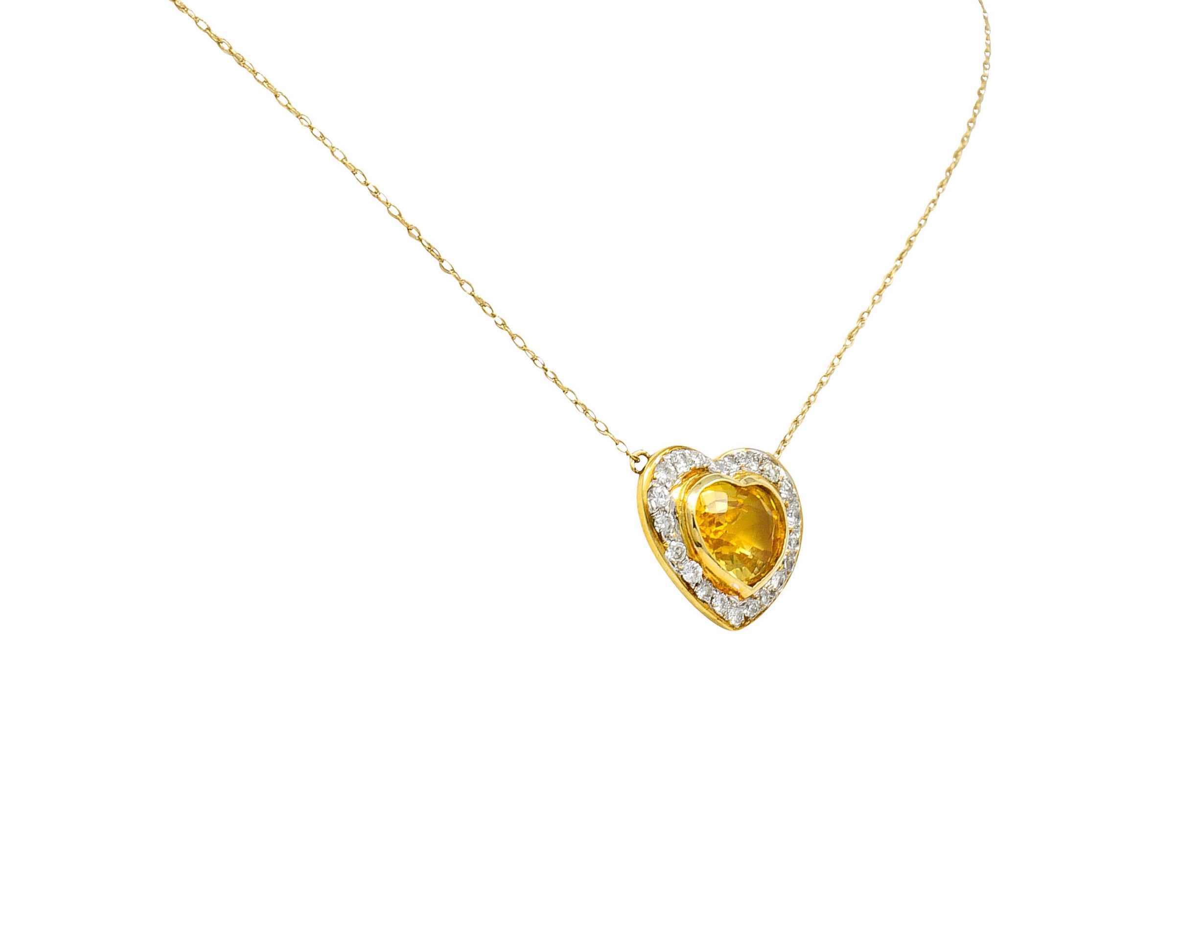 Vintage 2.00 CTW Yellow Sapphire Diamond 14 Karat Two-Tone Gold Heart NecklaceNecklace - Wilson's Estate Jewelry