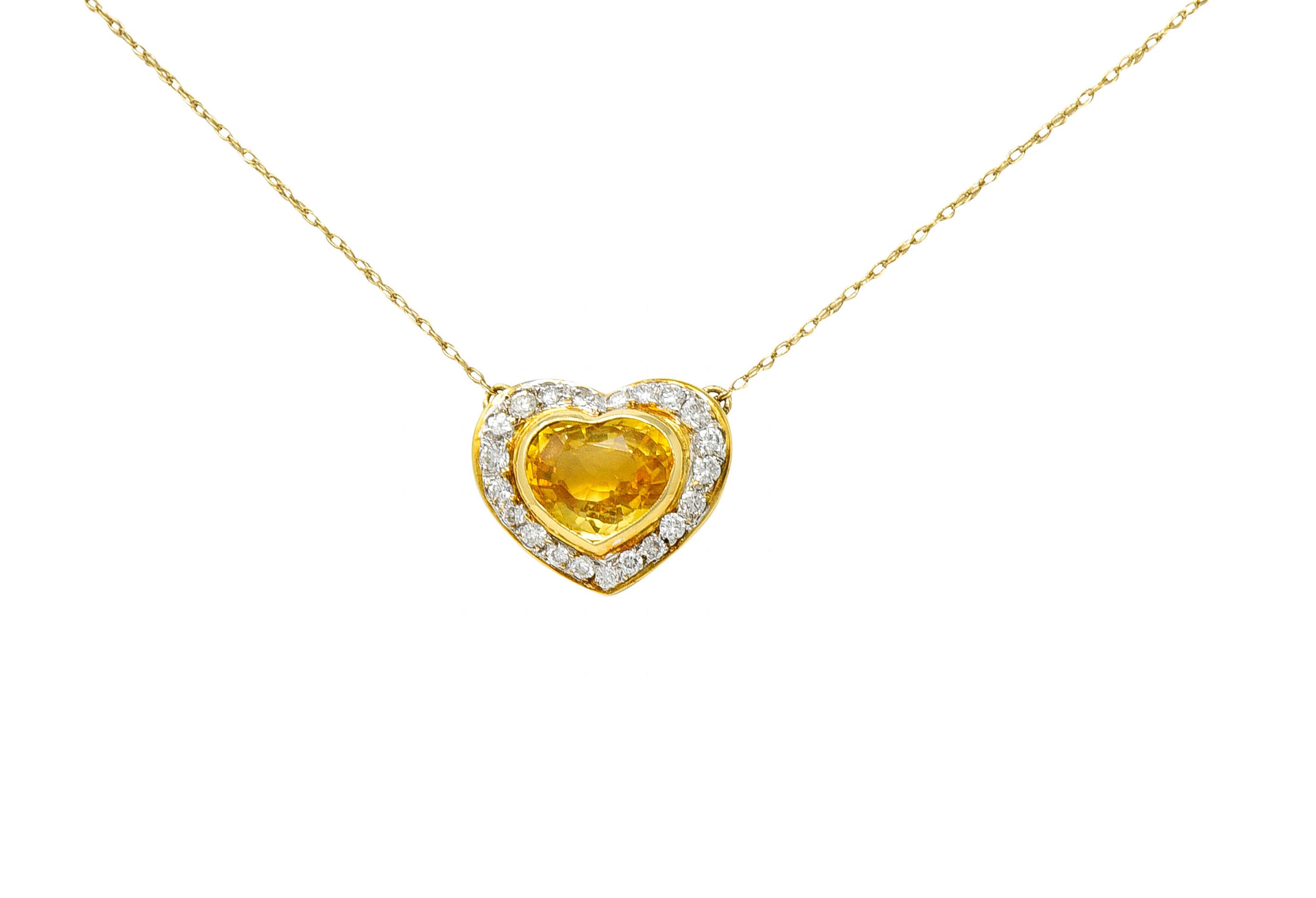 Vintage 2.00 CTW Yellow Sapphire Diamond 14 Karat Two-Tone Gold Heart NecklaceNecklace - Wilson's Estate Jewelry