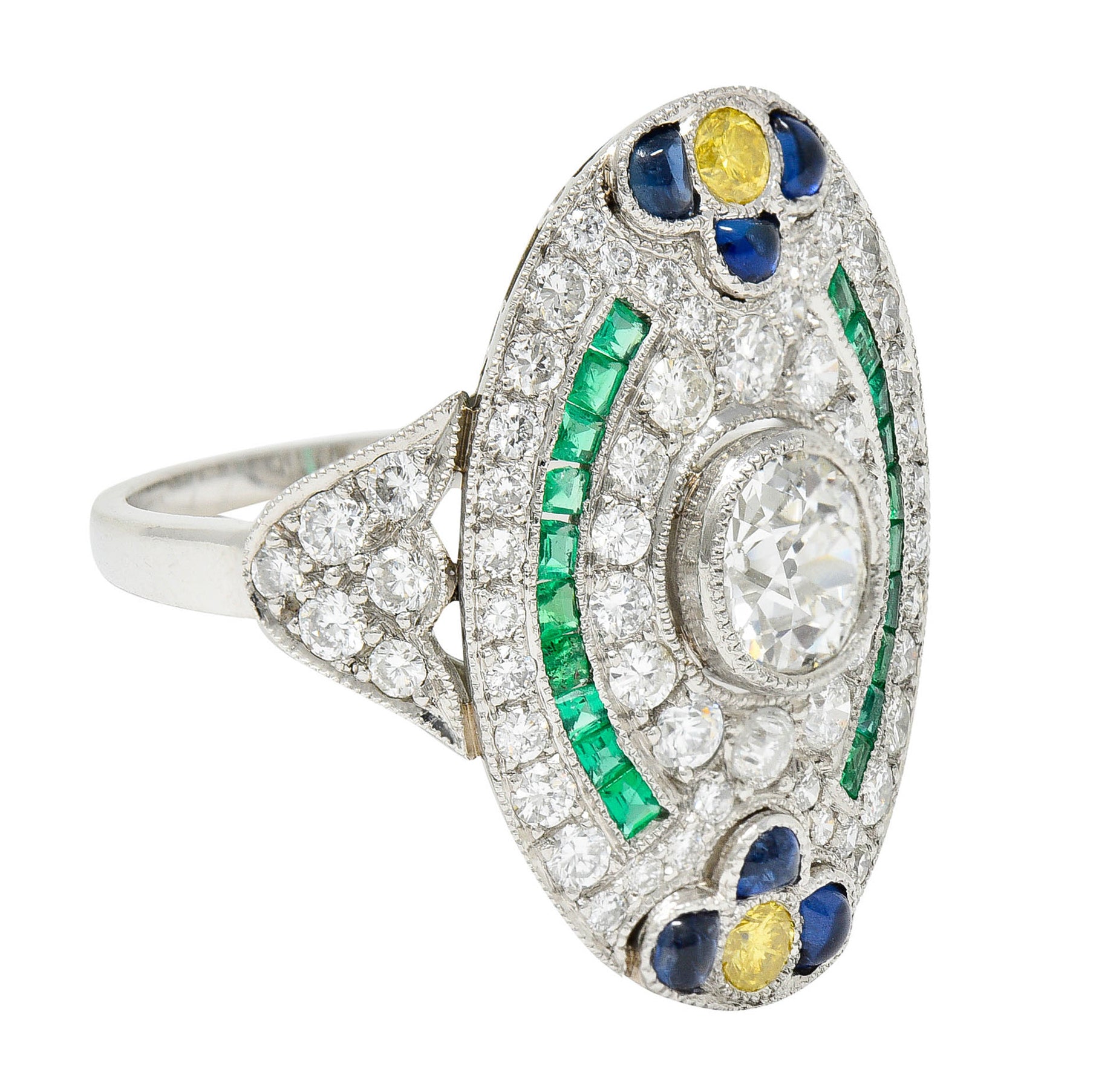 Contemporary 3.15 CTW Diamond & Fancy Diamond Emerald Sapphire Platinum Dinner RingRing - Wilson's Estate Jewelry