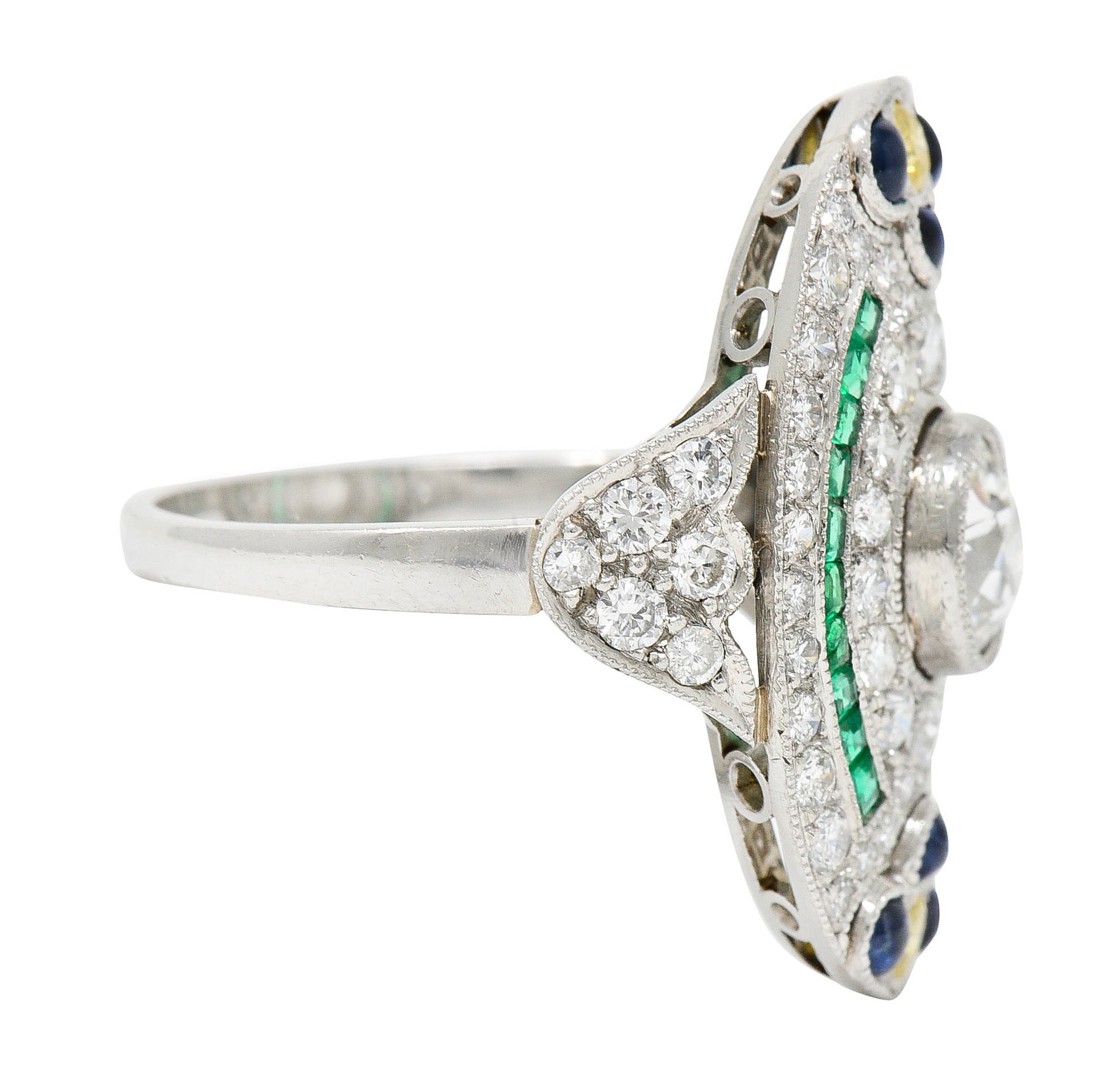 Contemporary 3.15 CTW Diamond & Fancy Diamond Emerald Sapphire Platinum Dinner RingRing - Wilson's Estate Jewelry