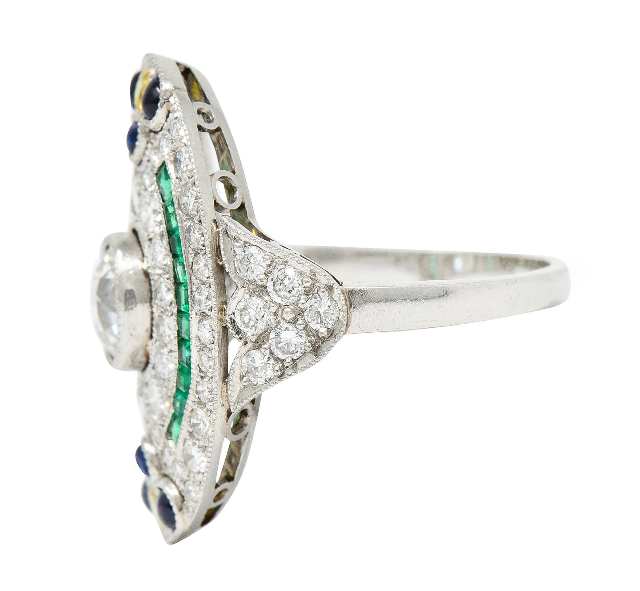 Contemporary 3.15 CTW Diamond & Fancy Diamond Emerald Sapphire Platinum Dinner RingRing - Wilson's Estate Jewelry