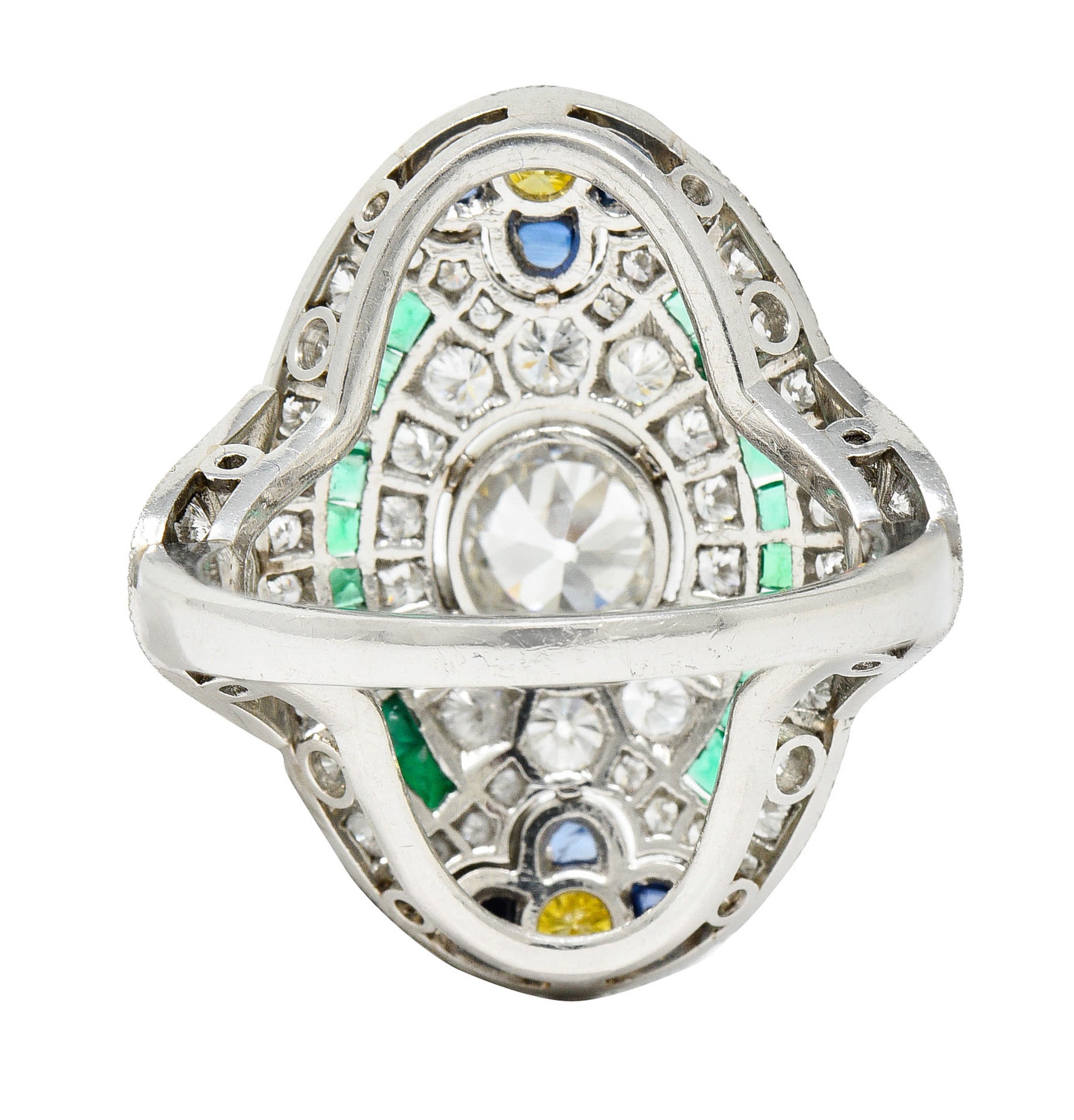 Contemporary 3.15 CTW Diamond & Fancy Diamond Emerald Sapphire Platinum Dinner RingRing - Wilson's Estate Jewelry