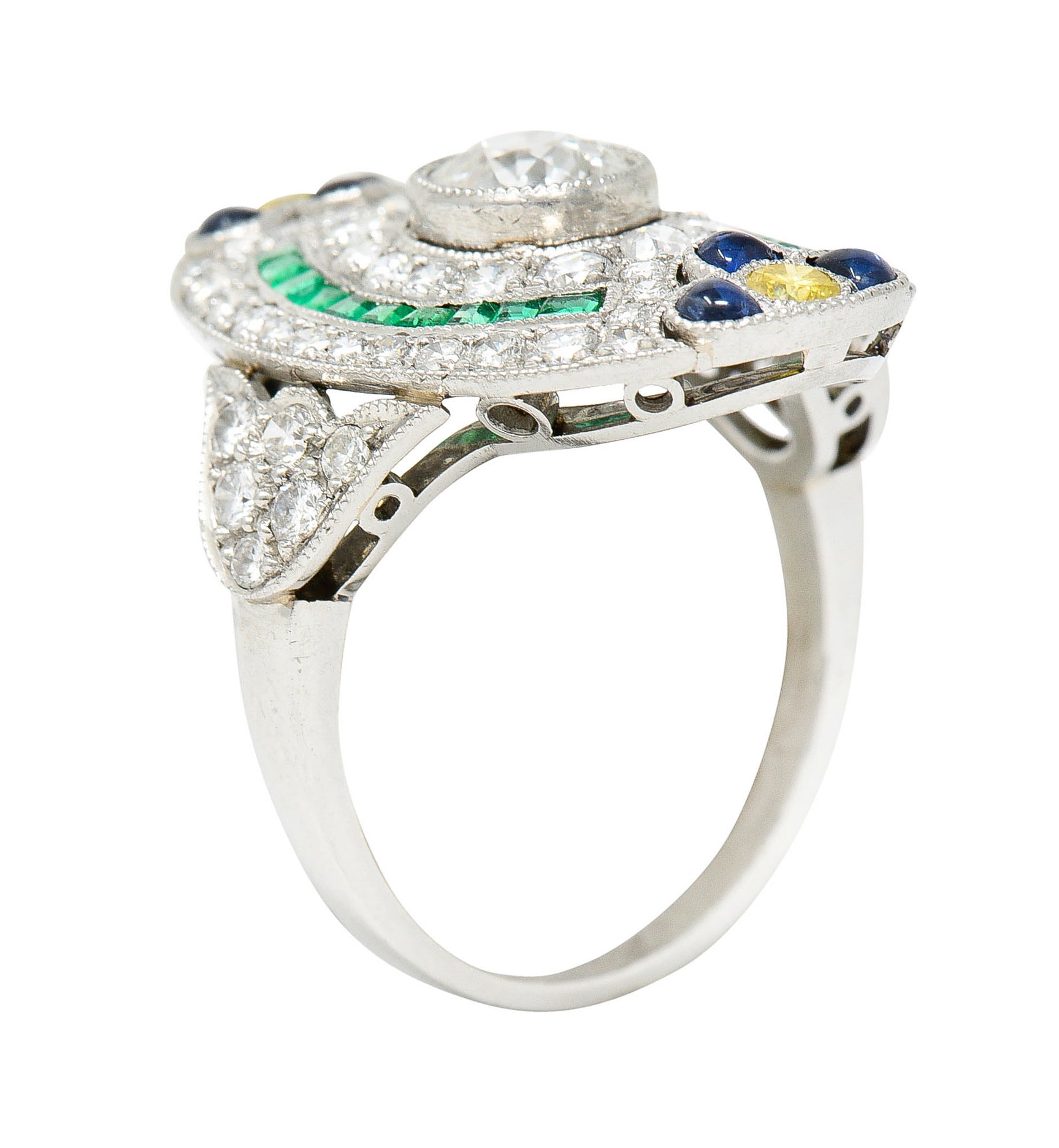 Contemporary 3.15 CTW Diamond & Fancy Diamond Emerald Sapphire Platinum Dinner RingRing - Wilson's Estate Jewelry