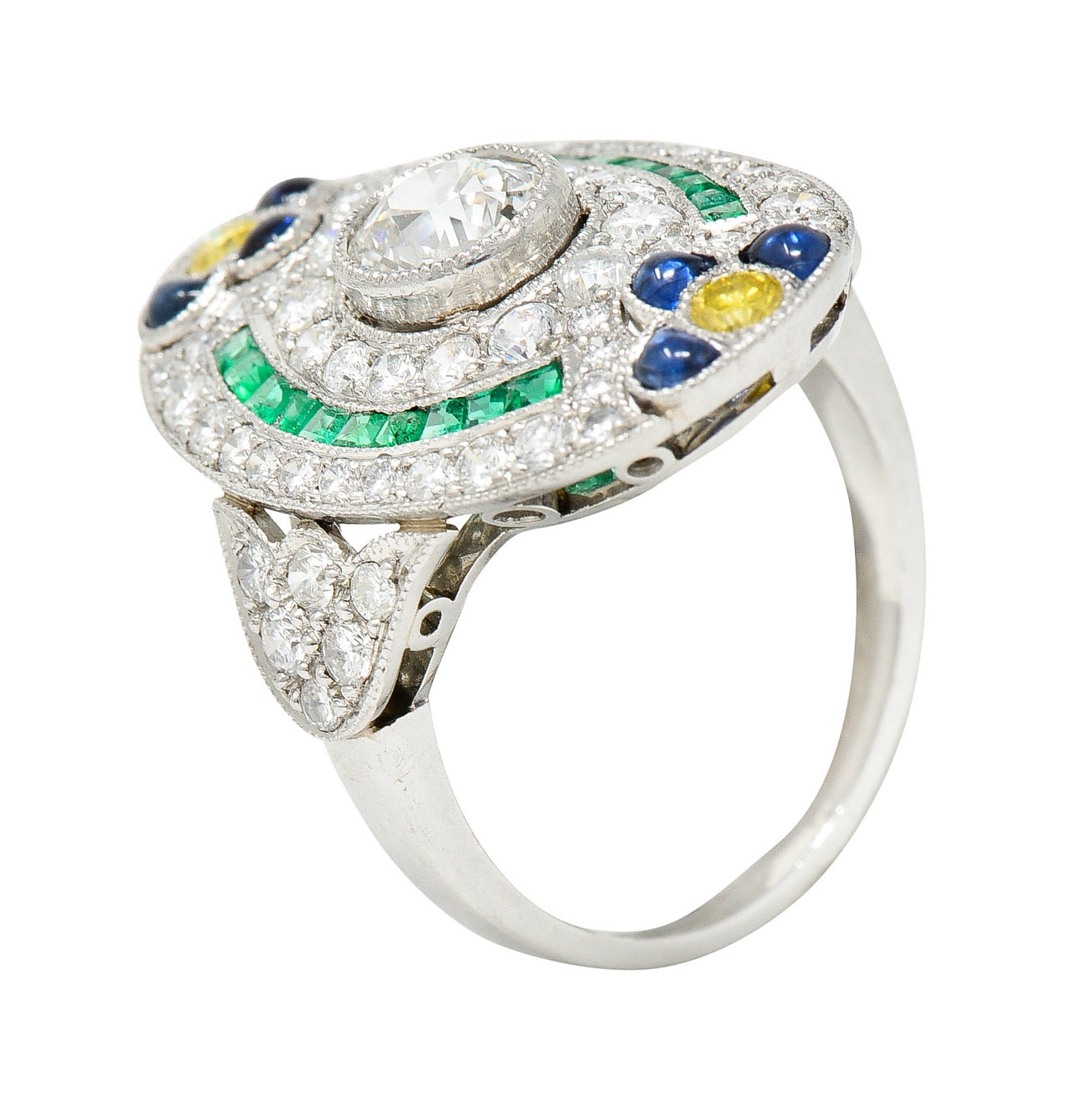 Contemporary 3.15 CTW Diamond & Fancy Diamond Emerald Sapphire Platinum Dinner RingRing - Wilson's Estate Jewelry