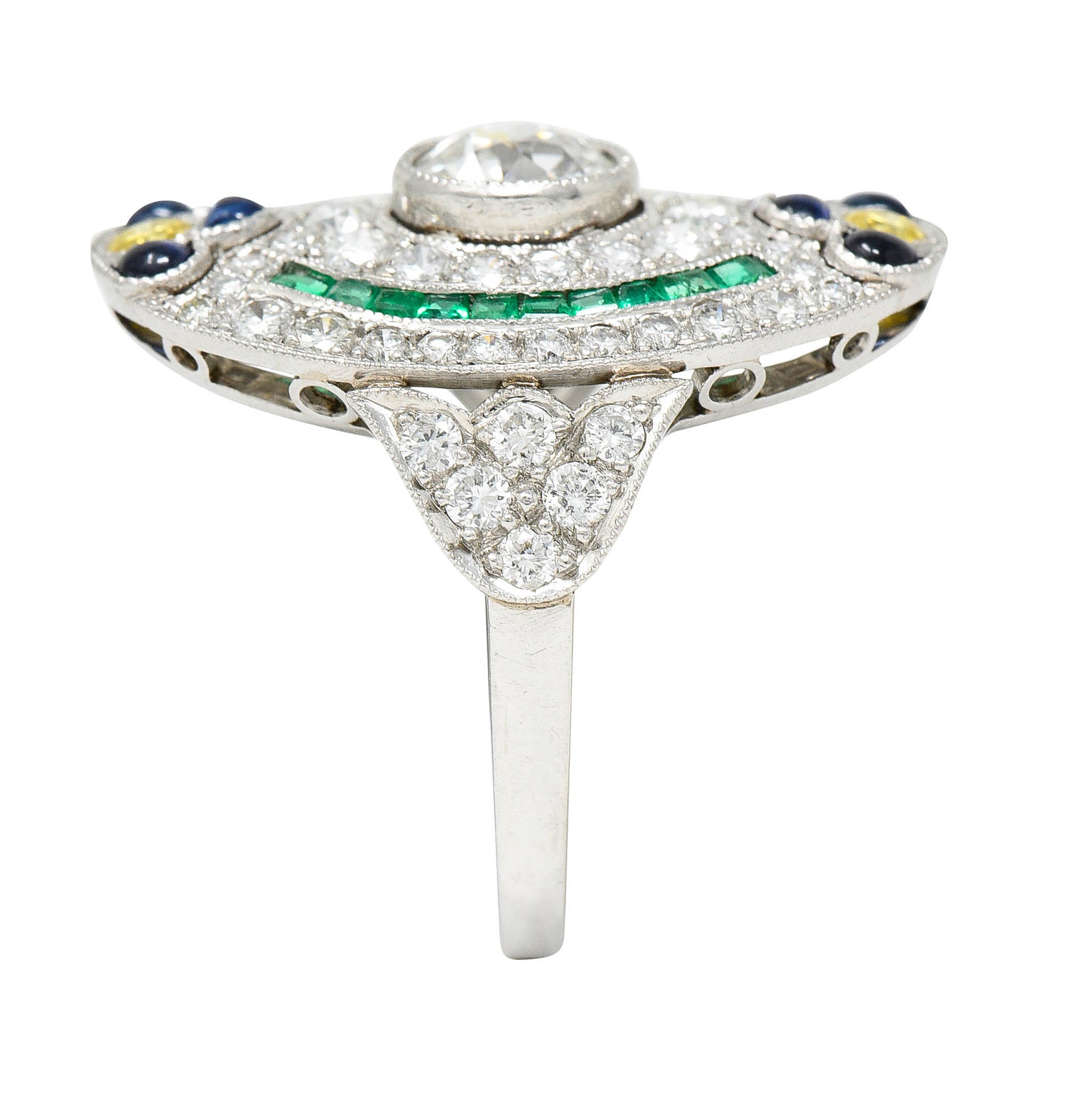 Contemporary 3.15 CTW Diamond & Fancy Diamond Emerald Sapphire Platinum Dinner RingRing - Wilson's Estate Jewelry