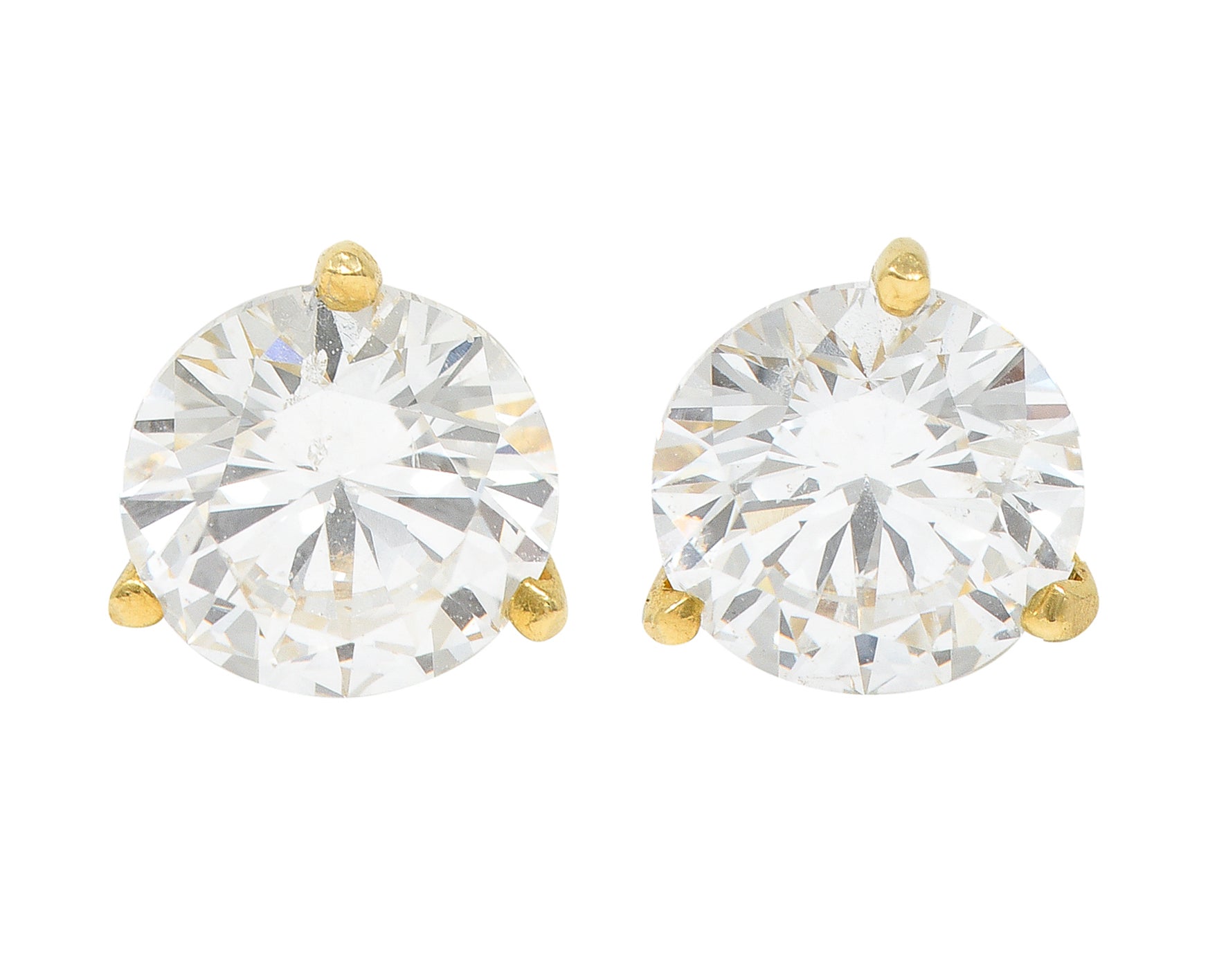 Vintage 1.92 CTW Round Brilliant Diamond 18 Karat Yellow Gold Unisex Stud Earrings Wilson's Antique & Estate Jewelry