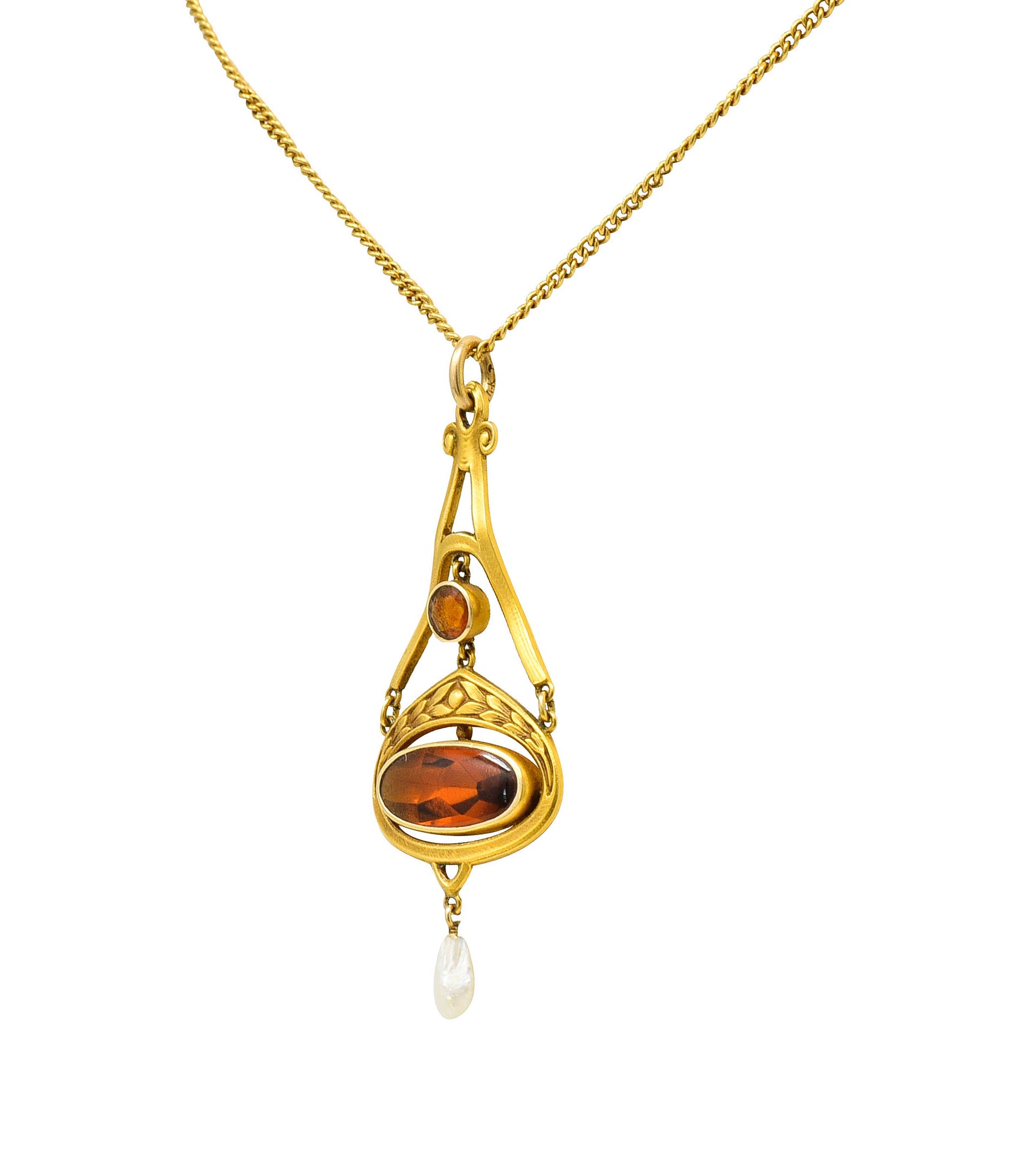 Krementz Art Nouveau Citrine Pearl 14 Karat Gold Pendant NecklaceNecklace - Wilson's Estate Jewelry