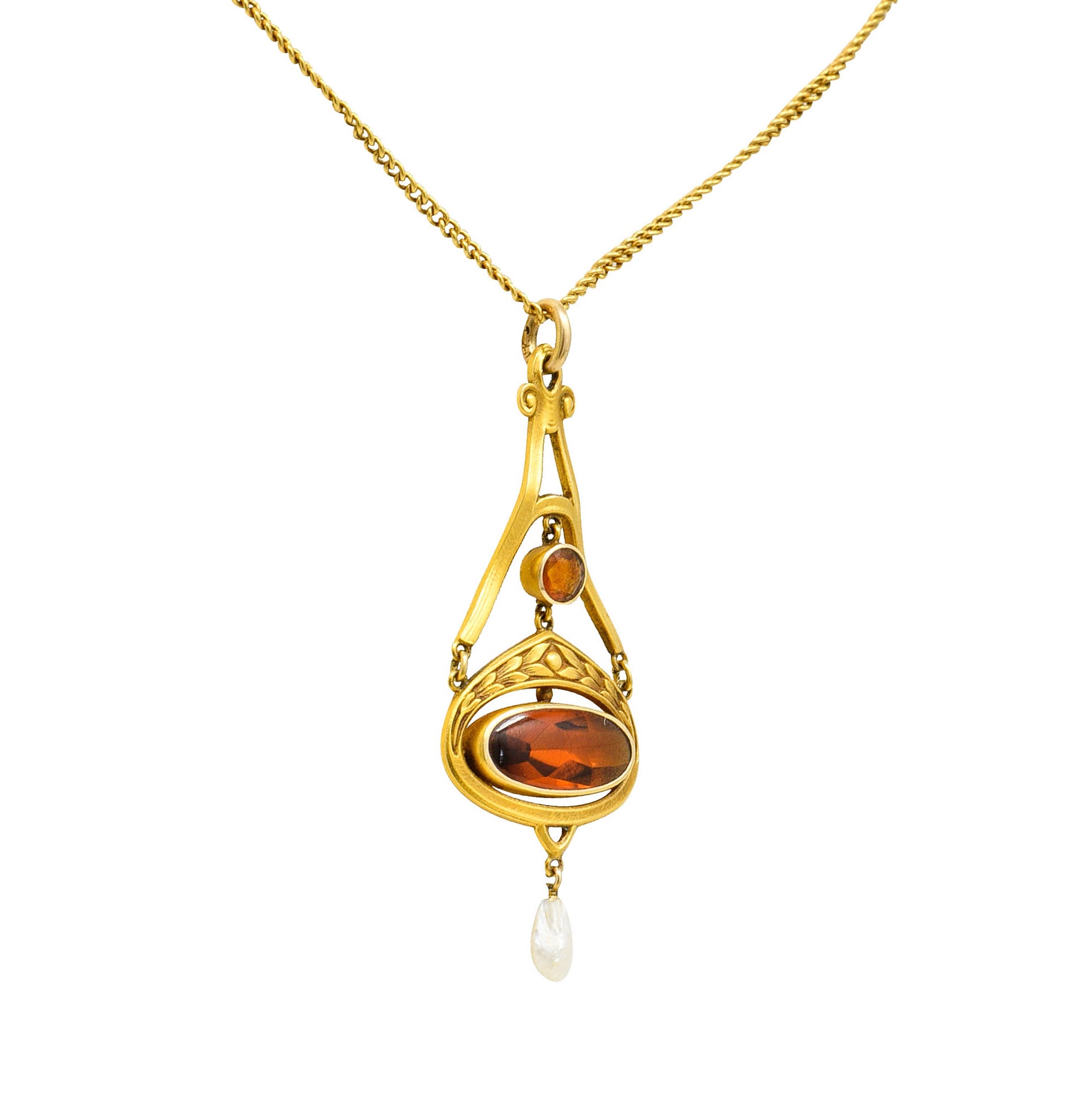 Krementz Art Nouveau Citrine Pearl 14 Karat Gold Pendant NecklaceNecklace - Wilson's Estate Jewelry