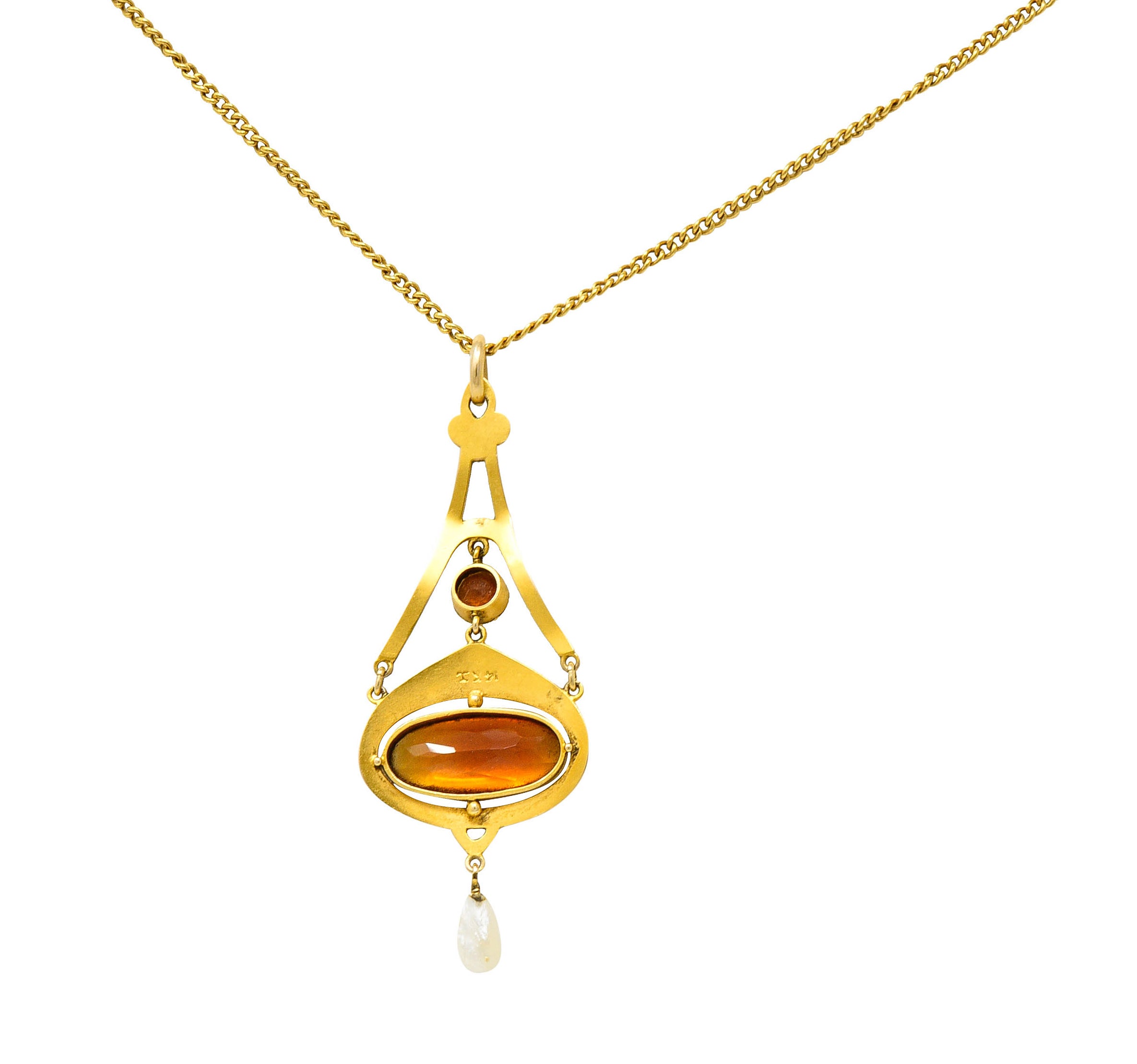 Krementz Art Nouveau Citrine Pearl 14 Karat Gold Pendant NecklaceNecklace - Wilson's Estate Jewelry