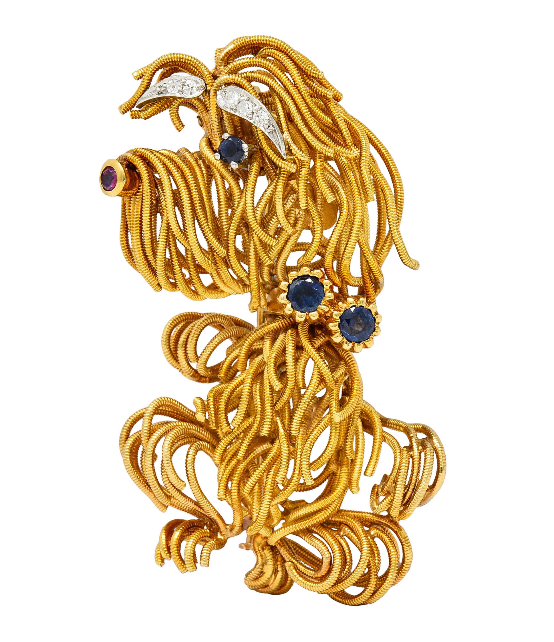 1960's Vintage Sapphire Ruby Diamond 18 Karat Gold Maltese Dog BroochBrooch - Wilson's Estate Jewelry