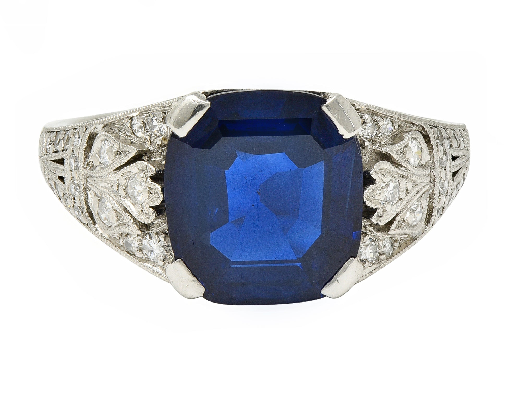 J.E. Caldwell Art Deco 3.90 CTW No Heat Sapphire Diamond Platinum Ring GIA