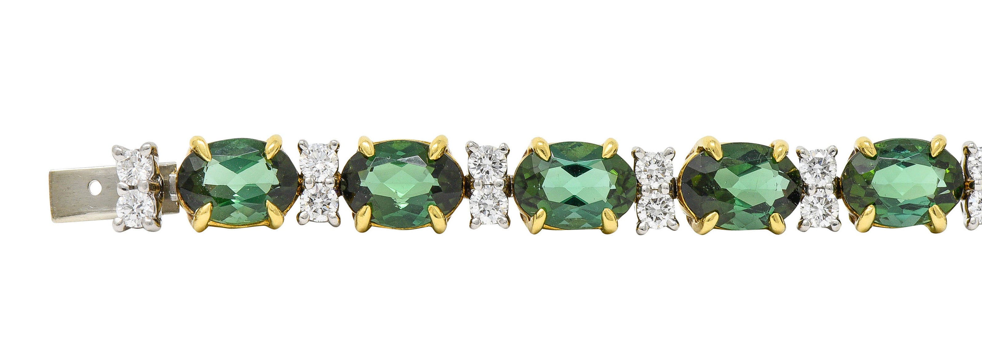 1980's Tiffany & Co. Diamond Tourmaline Platinum 18 Karat Gold Tennis Braceletbracelet - Wilson's Estate Jewelry
