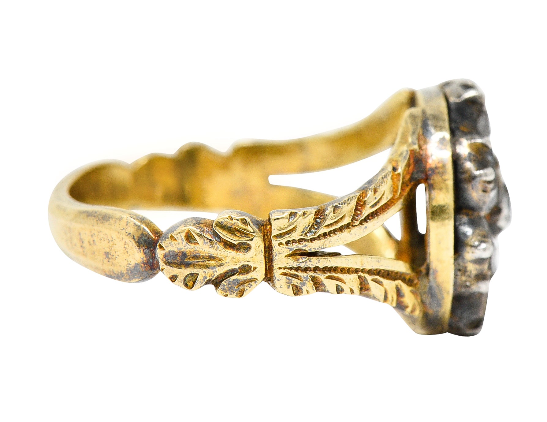 Georgian Table Cut Diamond Silver-Topped 14 Karat Gold Cluster Ring Wilson's Antique & Estate Jewelry