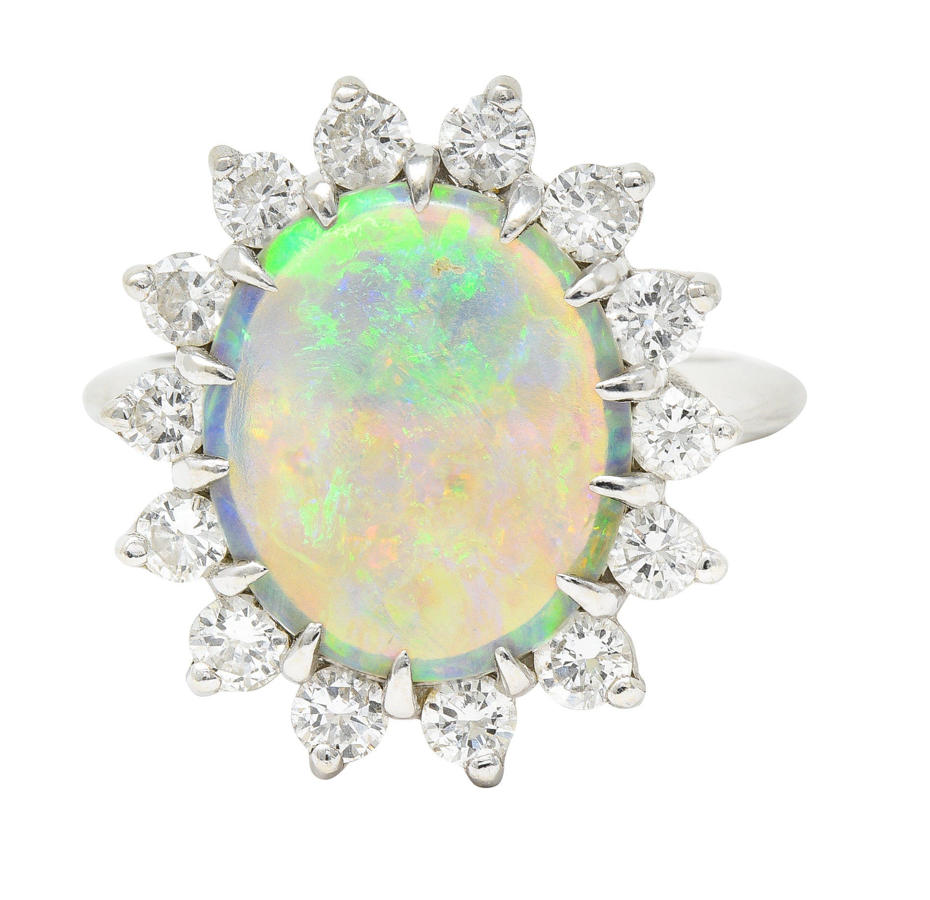 Contemporary 1.40 CTW Diamond Opal 14 Karat White Gold Halo Cluster Ring Wilson's Estate Jewelry