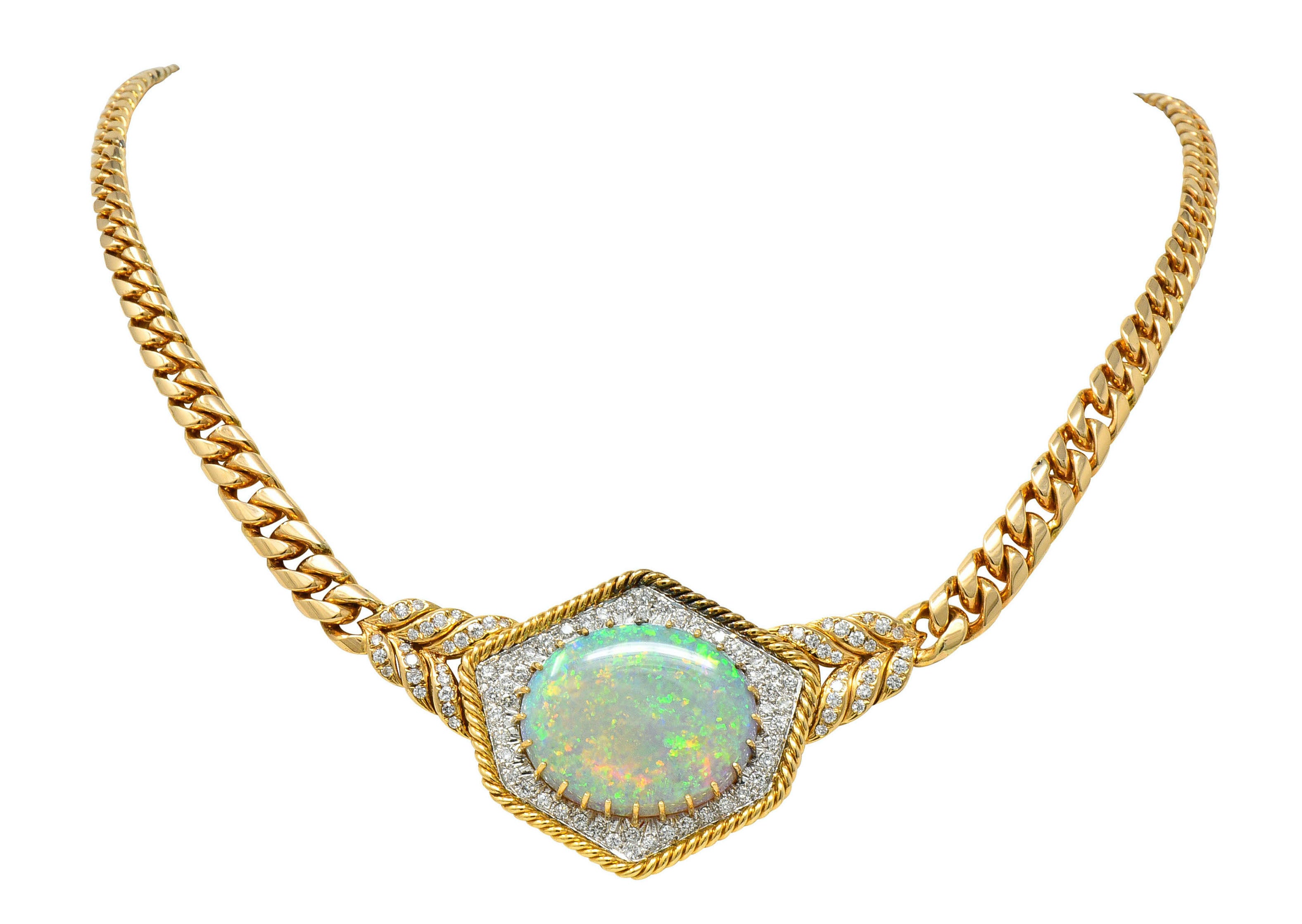 1980's Vintage Opal Diamond 18 Karat Two-Tone Gold Statement NecklaceNecklace - Wilson's Estate Jewelry