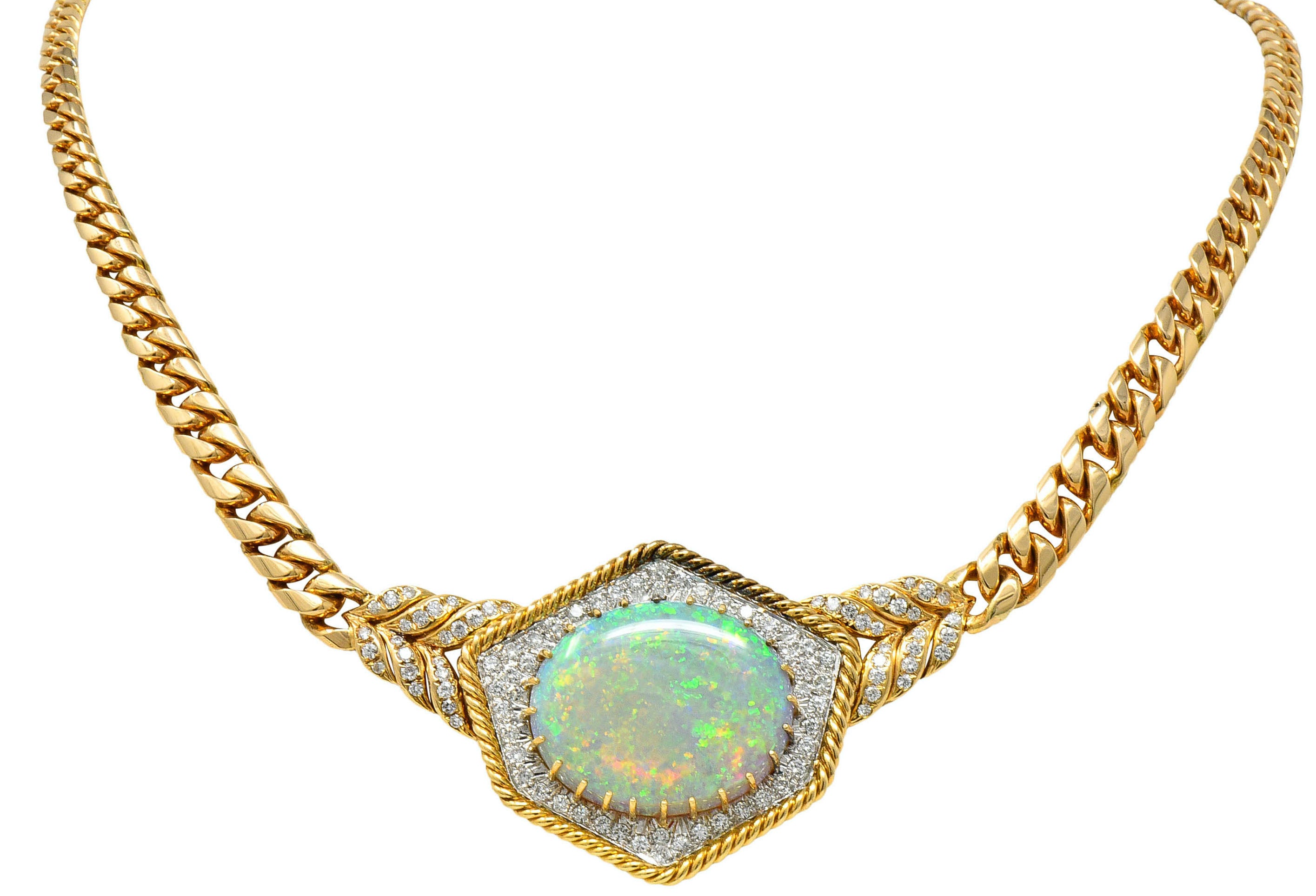 1980's Vintage Opal Diamond 18 Karat Two-Tone Gold Statement NecklaceNecklace - Wilson's Estate Jewelry