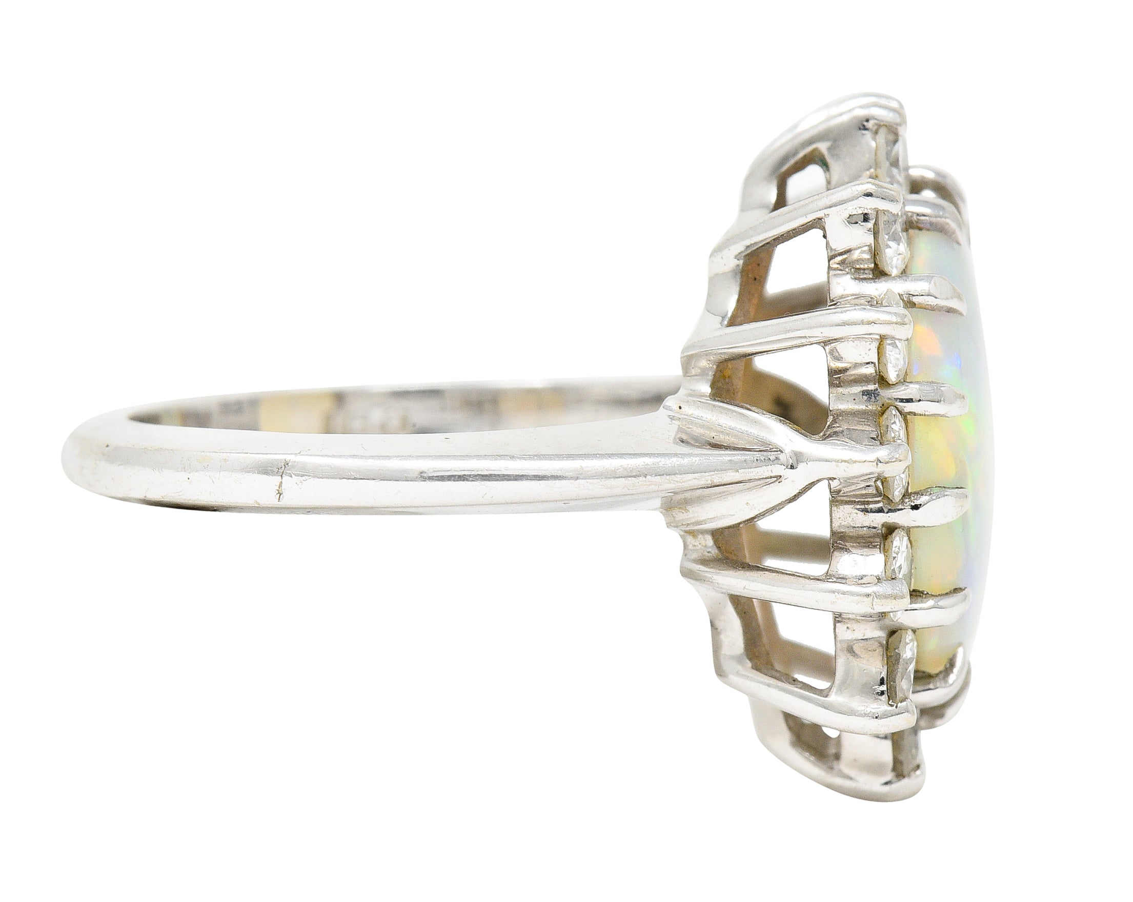 Contemporary 1.40 CTW Diamond Opal 14 Karat White Gold Halo Cluster Ring Wilson's Estate Jewelry