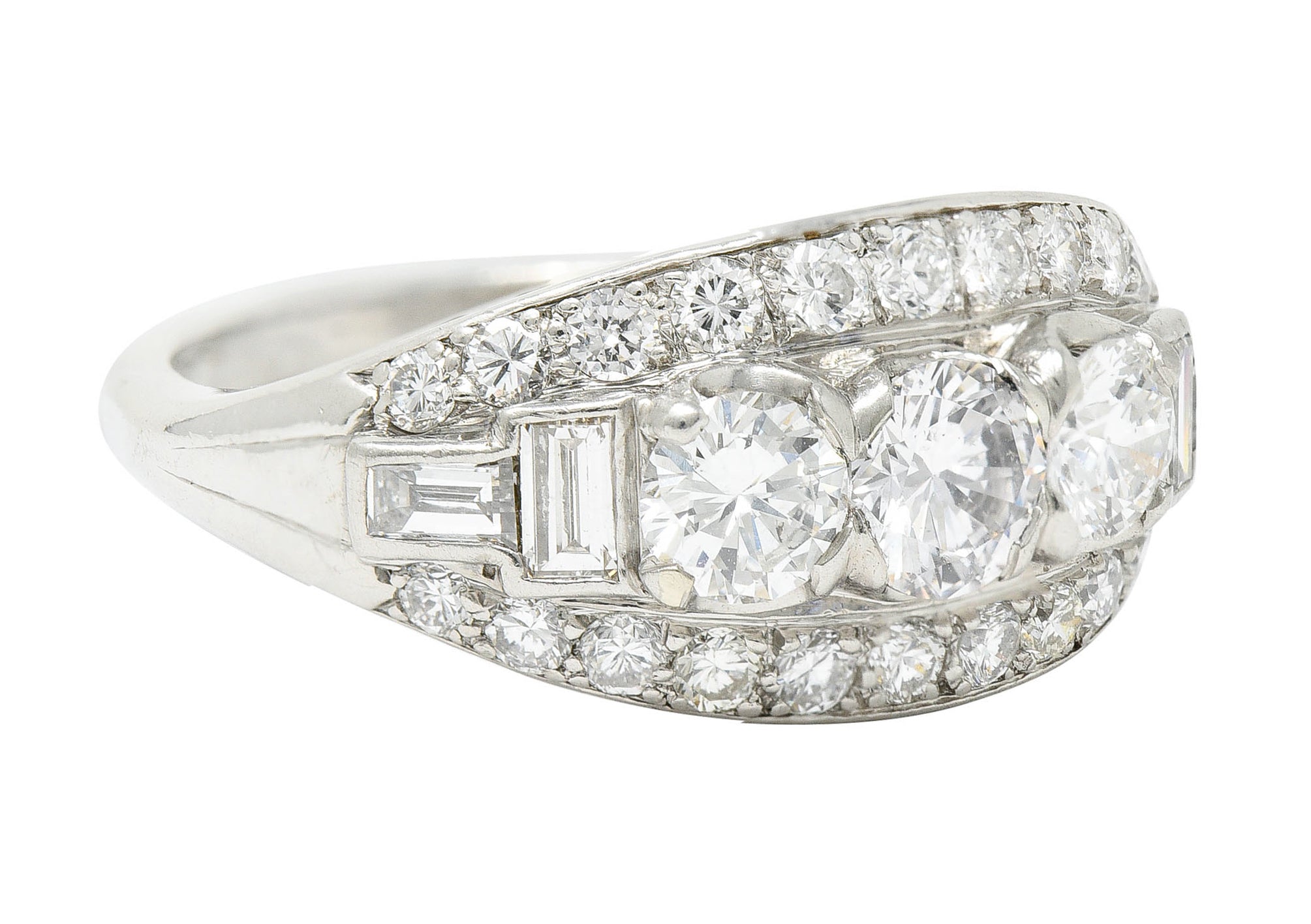 1950's Mid-Century 1.65 CTW Diamond Platinum Bombe Band RingRing - Wilson's Estate Jewelry