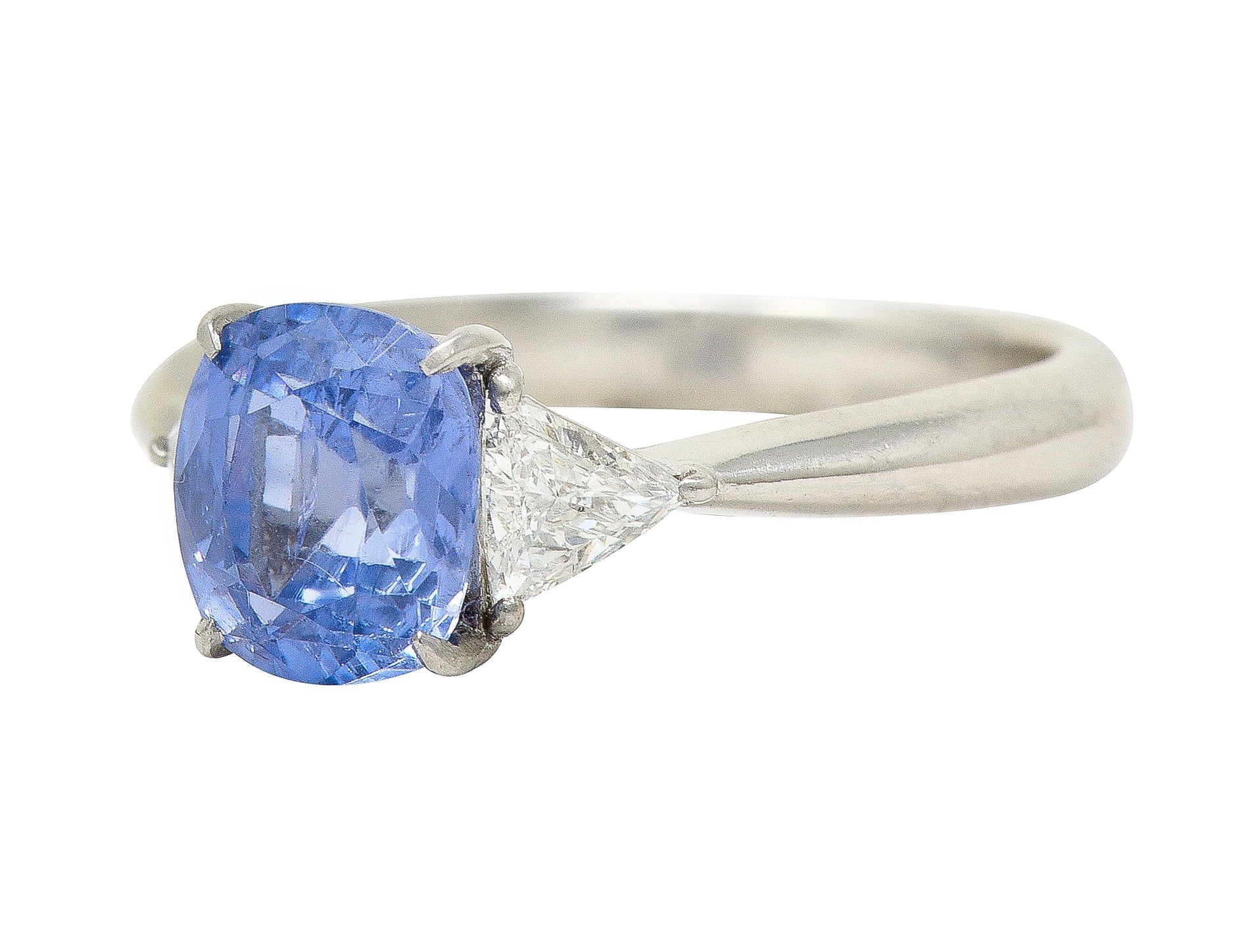 Mid-Century 2.07 CTW No Heat Ceylon Sapphire Diamond Three Stone Ring GIA