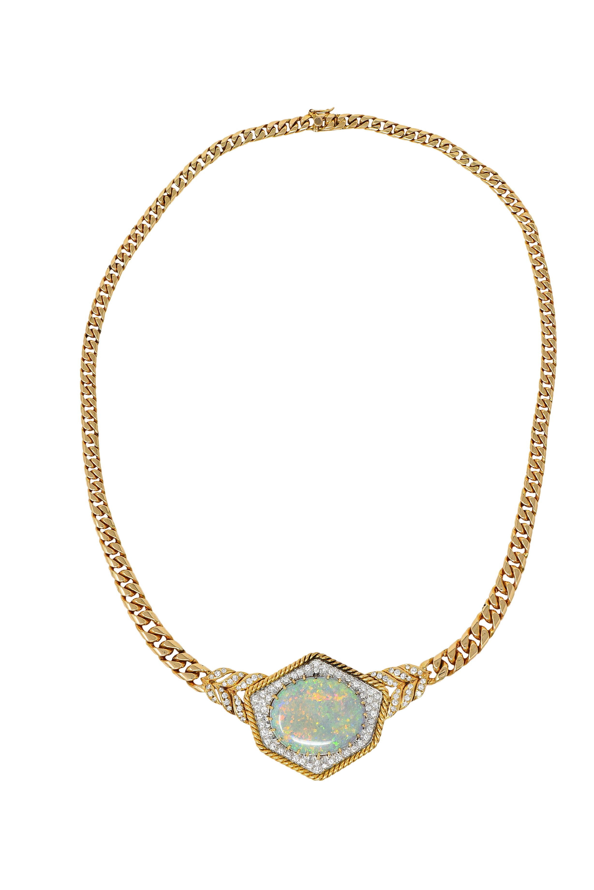 1980's Vintage Opal Diamond 18 Karat Two-Tone Gold Statement NecklaceNecklace - Wilson's Estate Jewelry