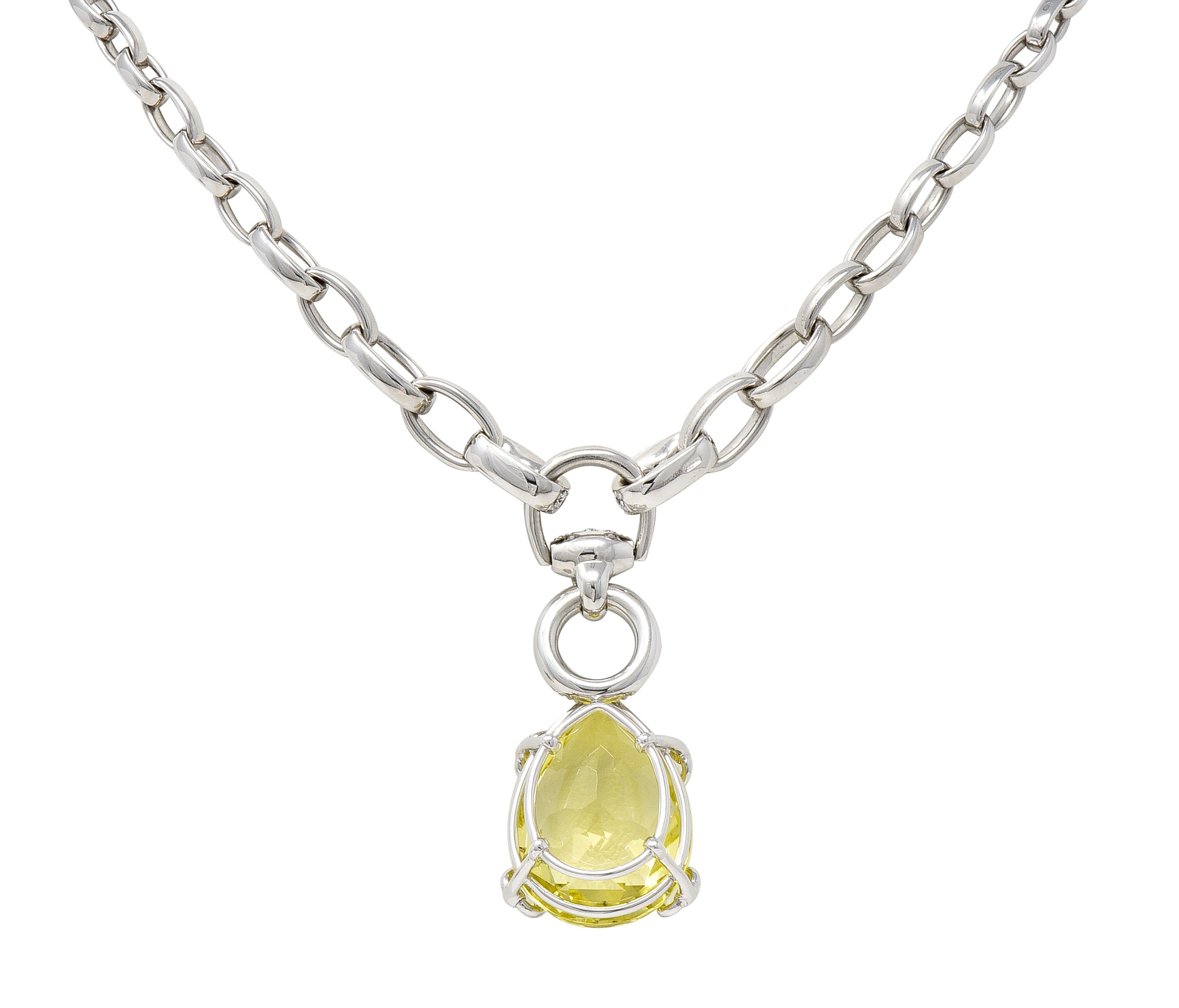 Gucci Diamond Pear Cut Lemon Quartz 81 Karat White Gold Horsebit Cocktail Drop Station Necklace Wilson's Estate Jewelry