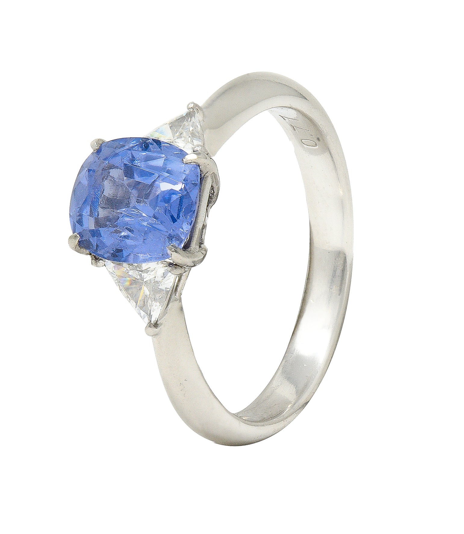 Mid-Century 2.07 CTW No Heat Ceylon Sapphire Diamond Three Stone Ring GIA