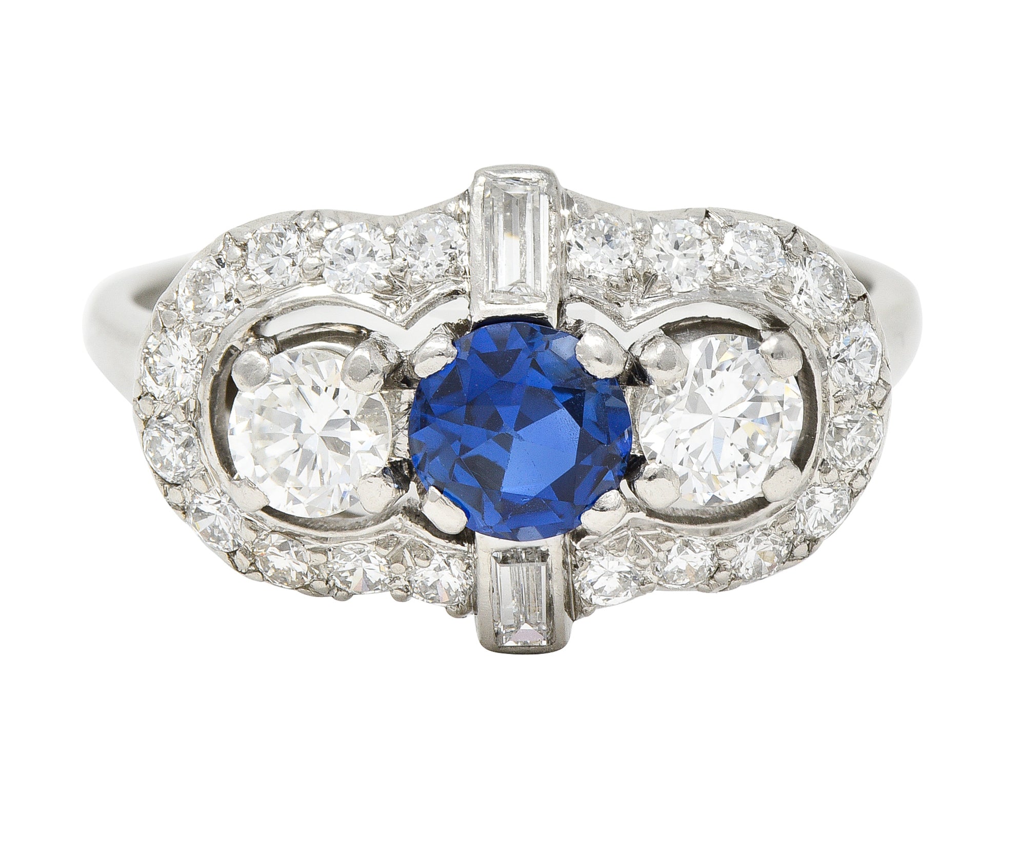 Mid-Century 1.95 CTW Sapphire Diamond Platinum Cluster Vintage Dinner Ring Wilson's Estate Jewelry