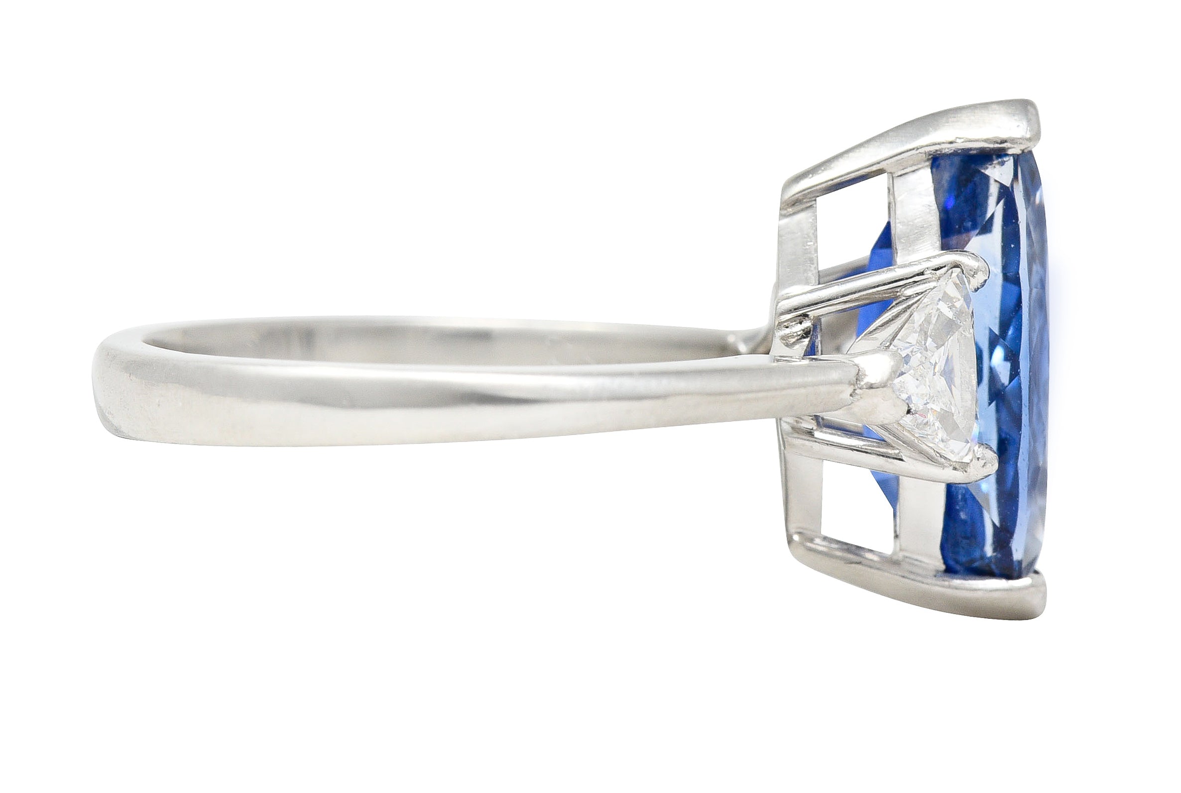 Contemporary 2.44 CTW Marquise Cut Sapphire Trillion Cut Diamond Platinum Three Stone Ring Wilson's Estate Jewelry