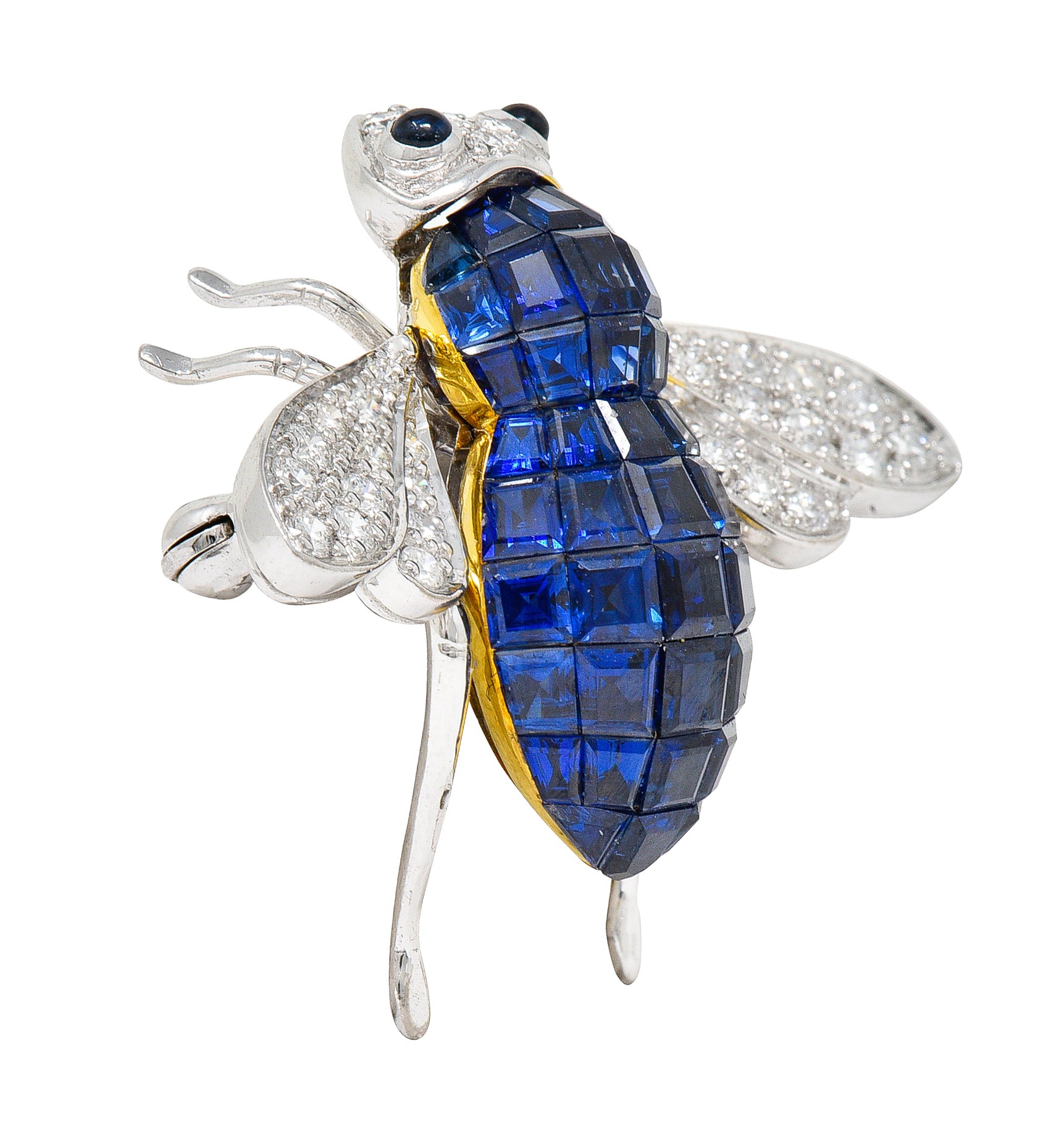 Sabbadini 5.45 CTW Pave Diamond Sapphire 18 Karat Two-Tone Gold Mystery Set Bee Brooch Wilson's Antique & Estate Jewelry