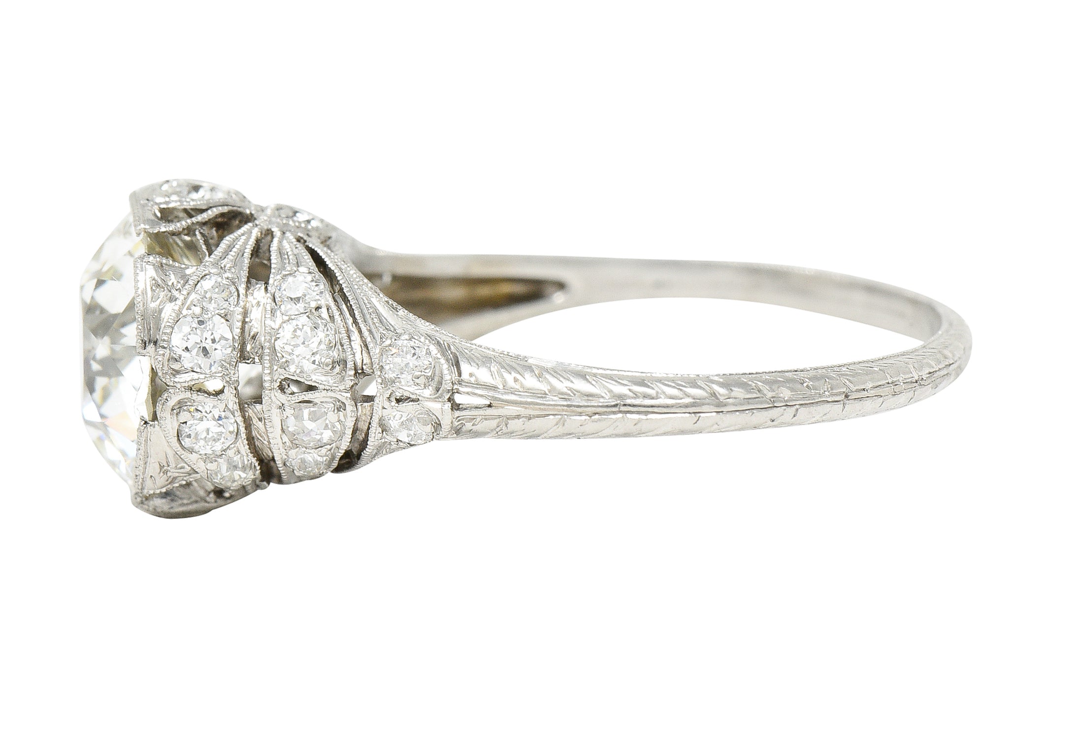 Belle Epoque 2.98 CTW Old European Cut Diamond Platinum Ribbon Edwardian Antique Engagement Ring GIA Wilson's Estate Jewelry