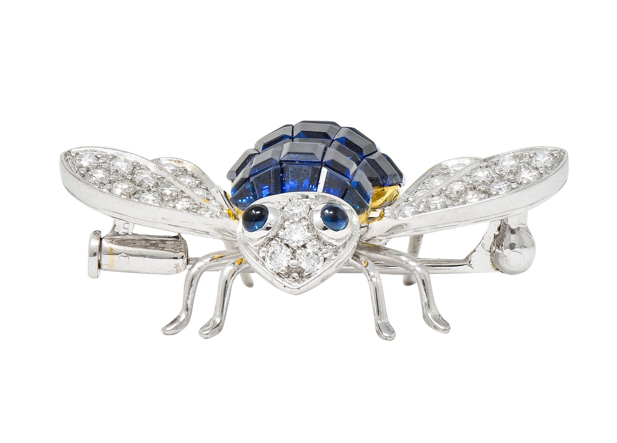 Sabbadini 5.45 CTW Pave Diamond Sapphire 18 Karat Two-Tone Gold Mystery Set Bee Brooch Wilson's Antique & Estate Jewelry