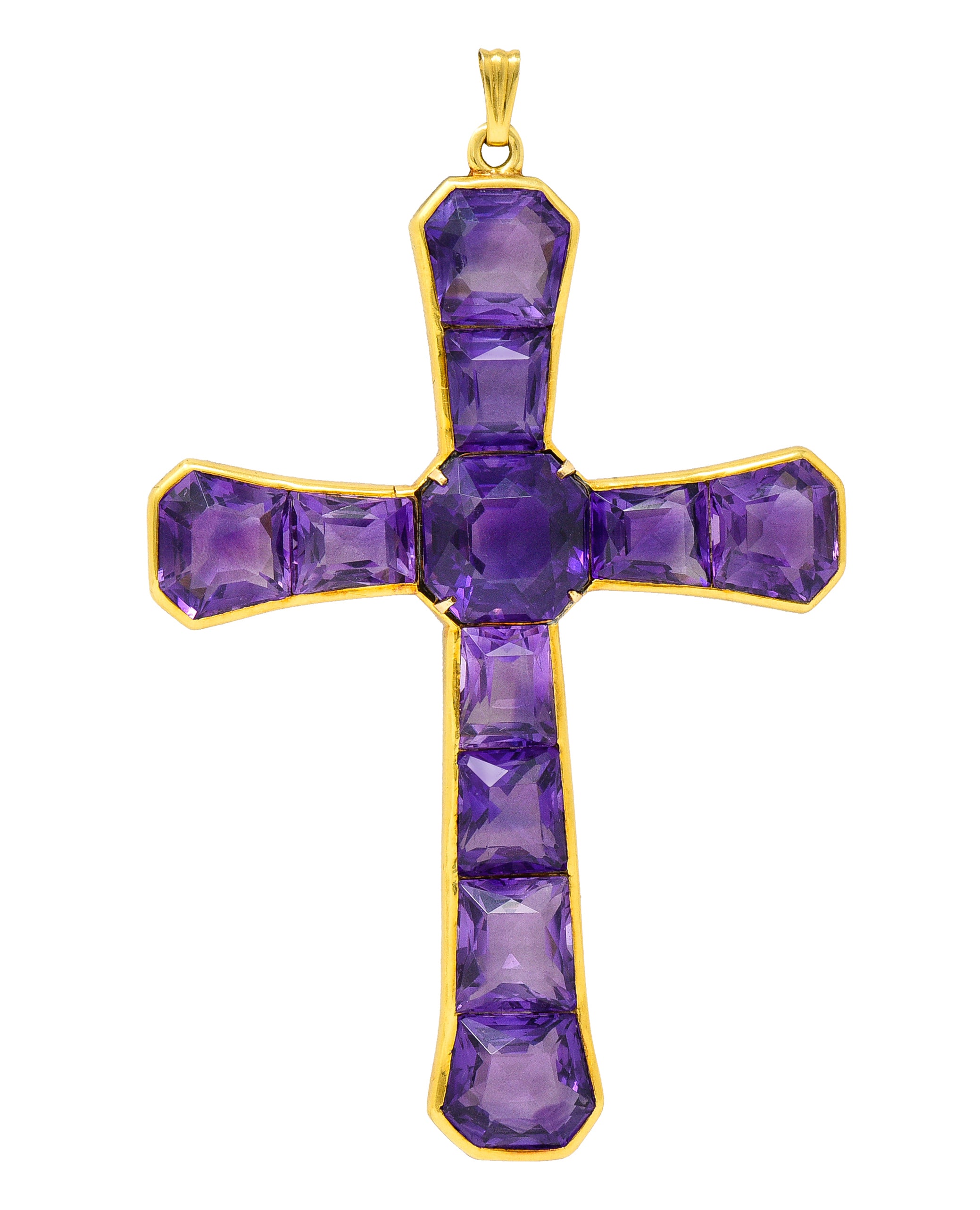 Substantial Victorian Tiffany & Co. Amethyst 18 Karat yellow Gold Unisex Cross Pendant Wilson's Antique & Estate Jewelry