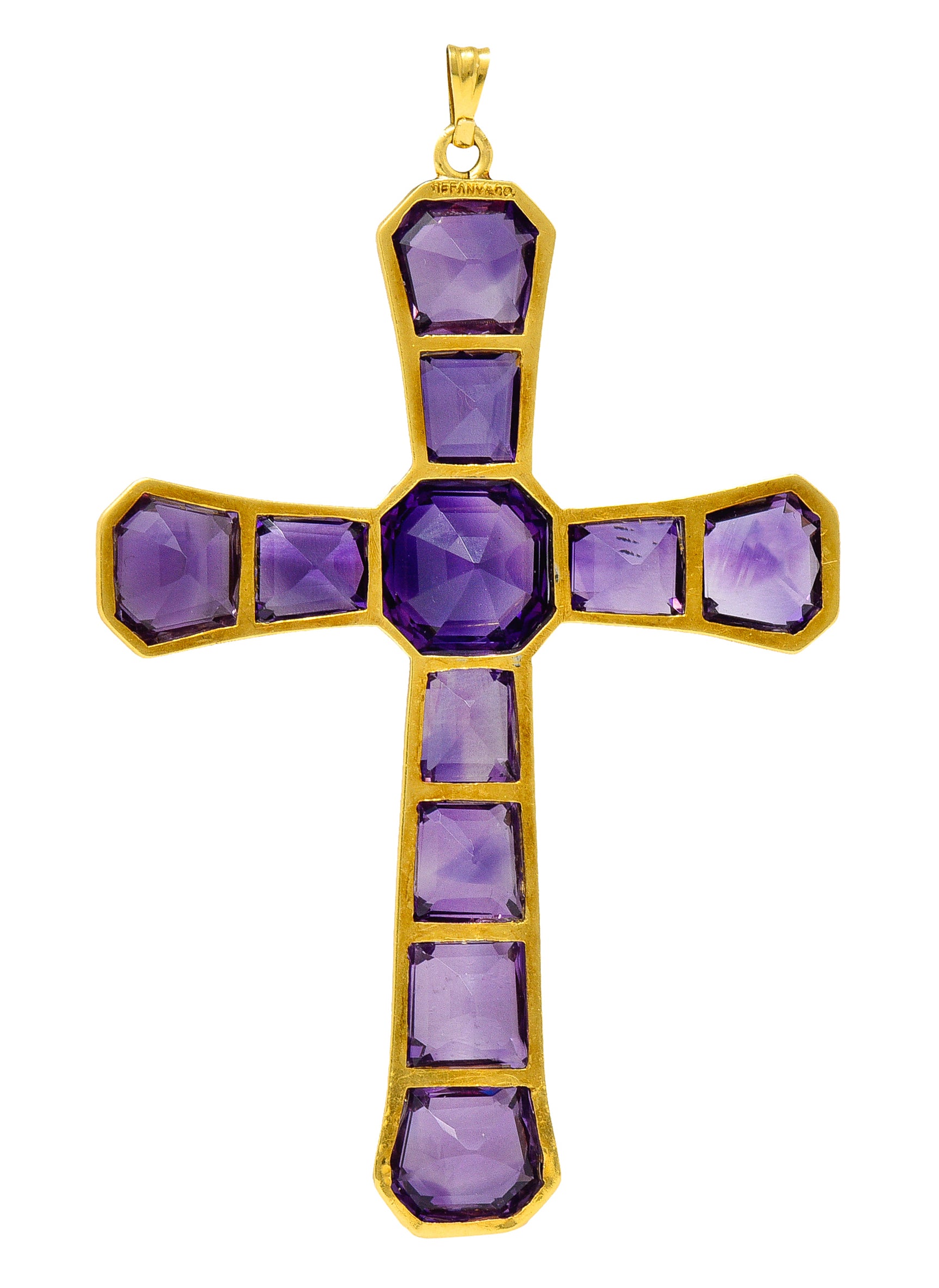 Substantial Victorian Tiffany & Co. Amethyst 18 Karat yellow Gold Unisex Cross Pendant Wilson's Antique & Estate Jewelry