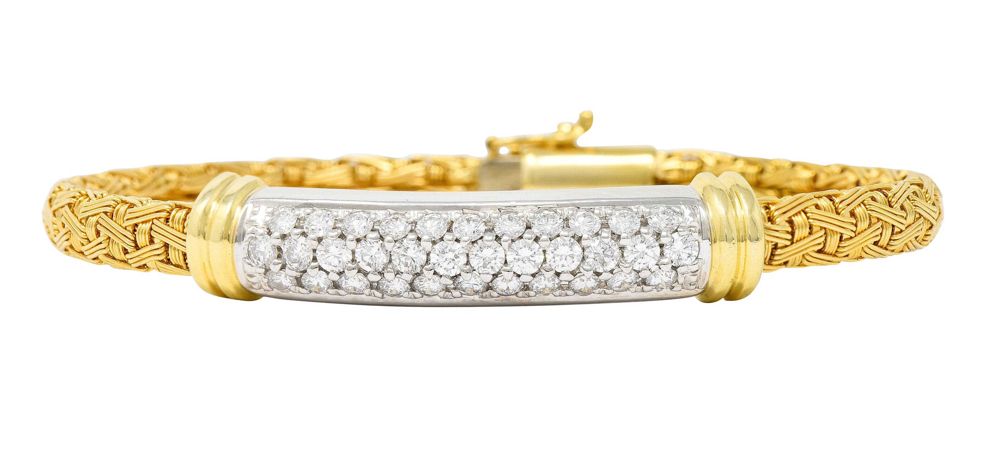 Roberto Coin Italian 1.50 CTW Pave Diamond 18 Karat Two-Tone Gold Woven Silk Bracelet Wilson's Antique & Estate Jewelry