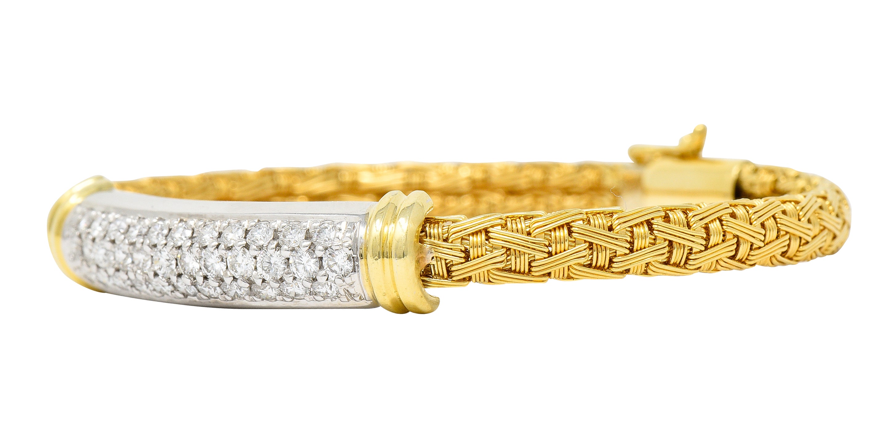 Roberto Coin Italian 1.50 CTW Pave Diamond 18 Karat Two-Tone Gold Woven Silk Bracelet Wilson's Antique & Estate Jewelry