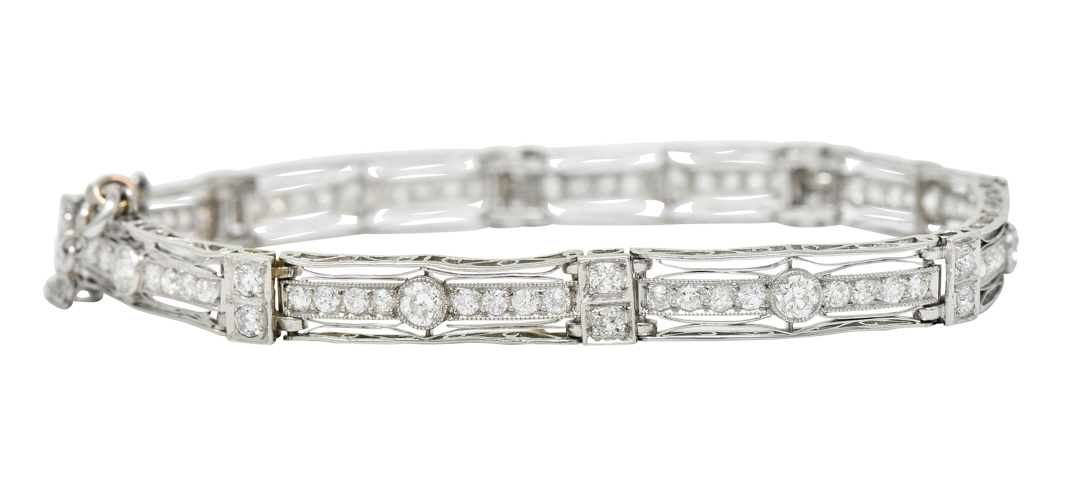 1930's Art Deco 3.82 CTW Diamond Platinum Scrolled Link Braceletbracelet - Wilson's Estate Jewelry