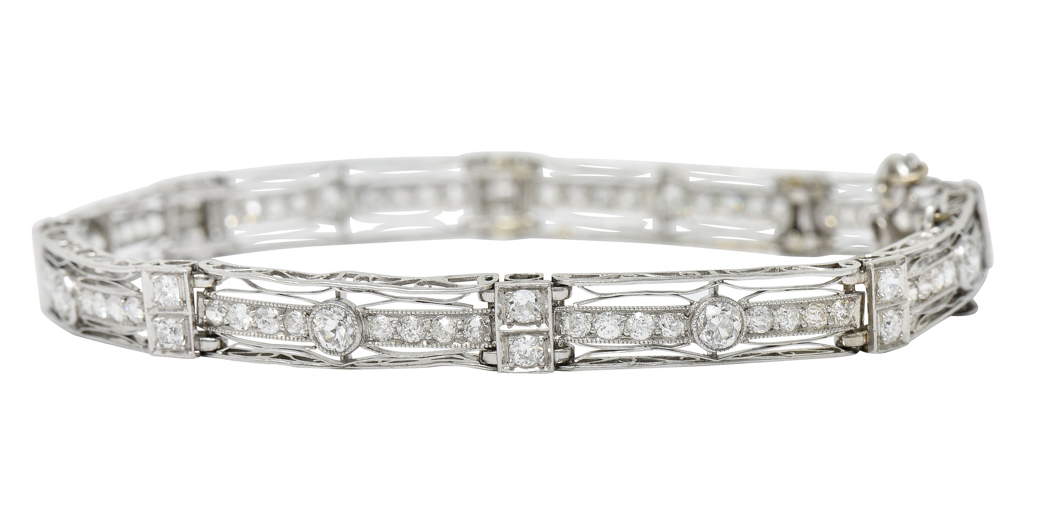 1930's Art Deco 3.82 CTW Diamond Platinum Scrolled Link Braceletbracelet - Wilson's Estate Jewelry