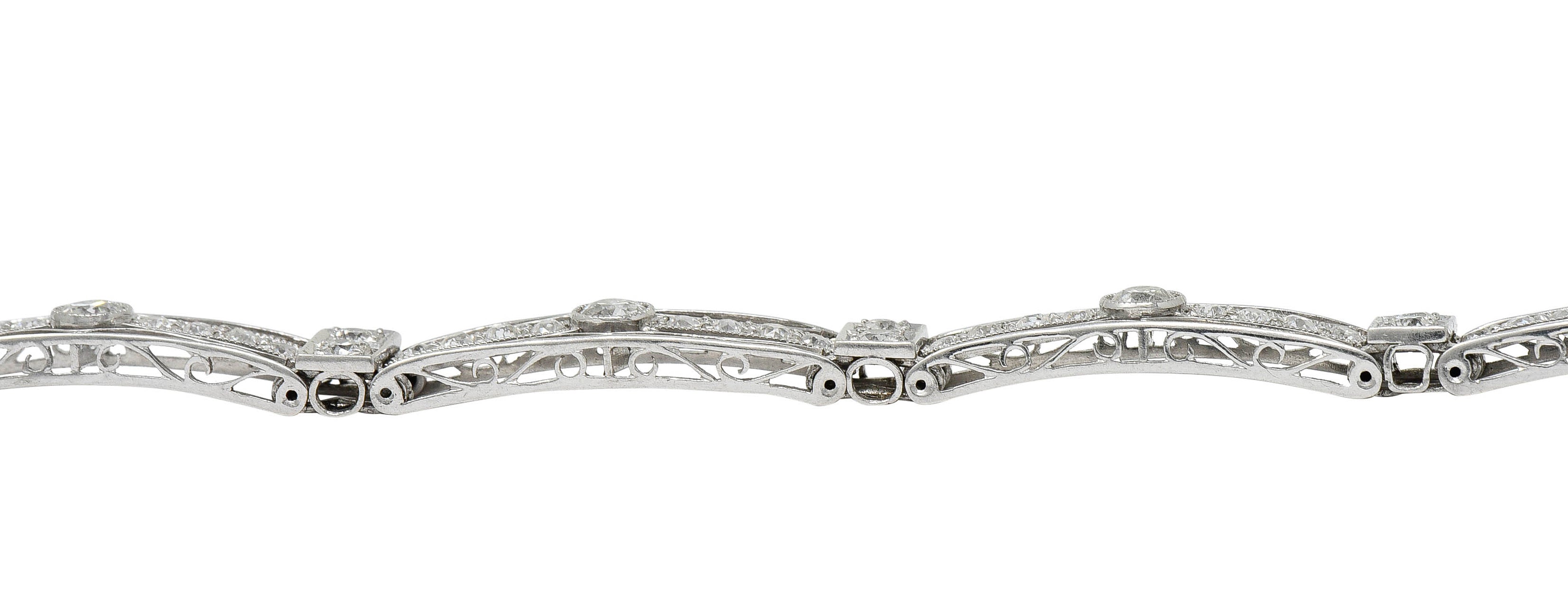 1930's Art Deco 3.82 CTW Diamond Platinum Scrolled Link Braceletbracelet - Wilson's Estate Jewelry