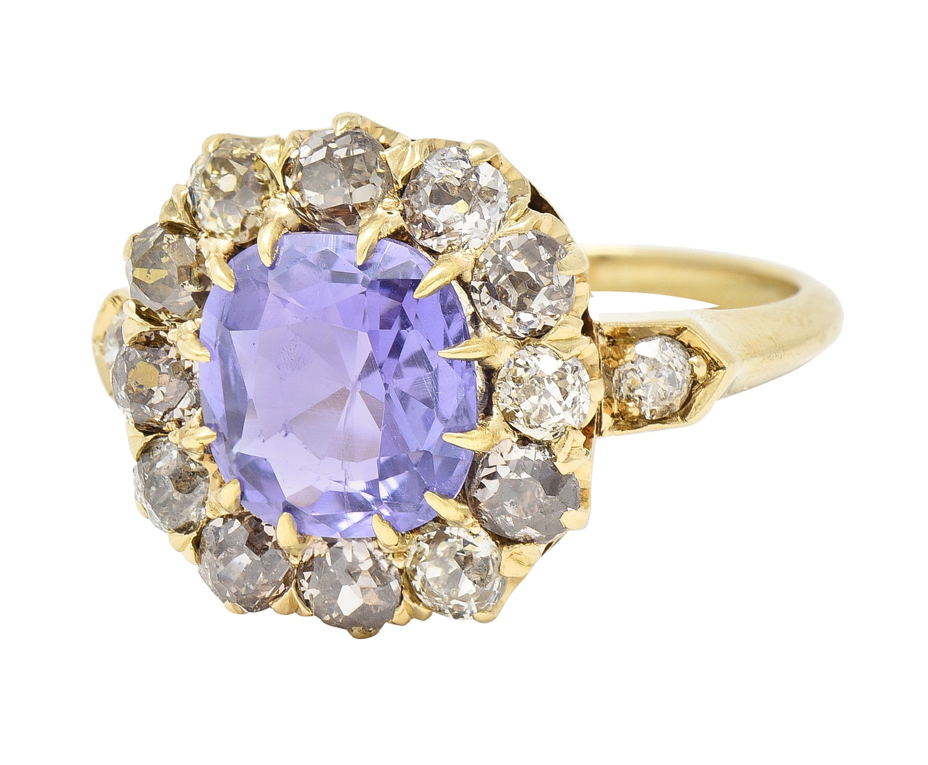 Victorian 3.56 CTW No Heat Purple Sapphire Diamond 18 Karat Gold Ring GIA